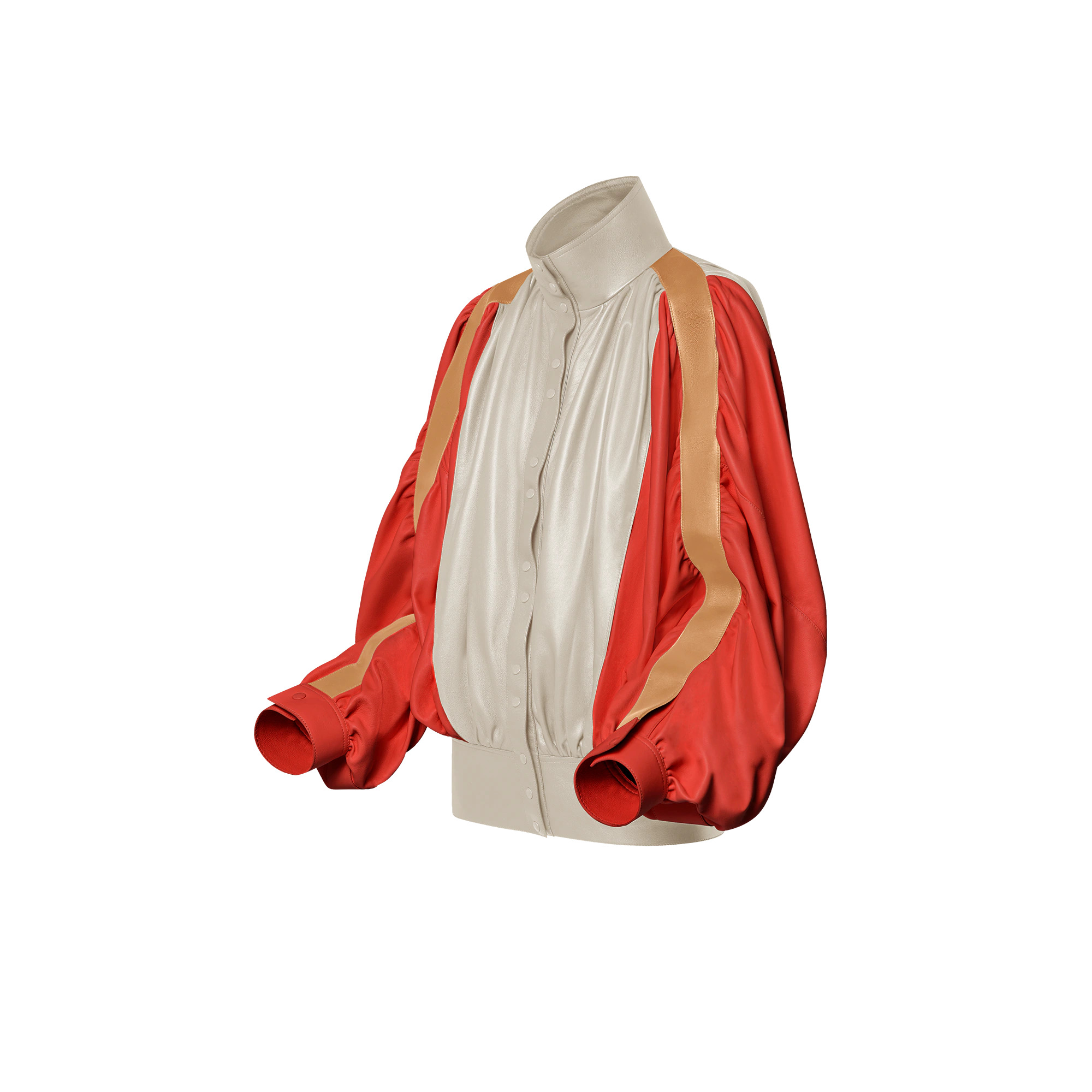 Color-Blocked Gathered Leather Jacket - 2