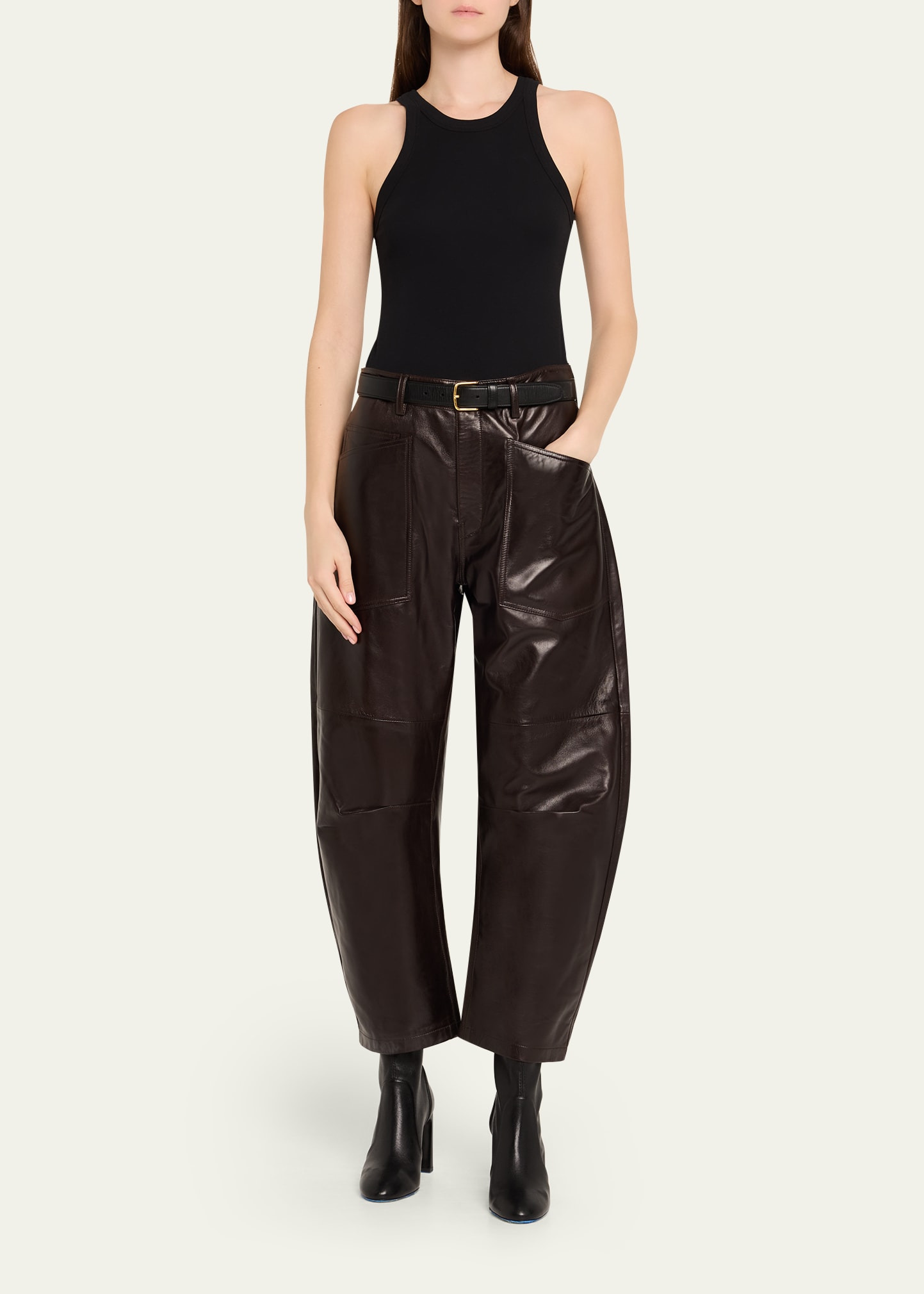 Shon Leather Barrel-Leg Ankle Pants - 2