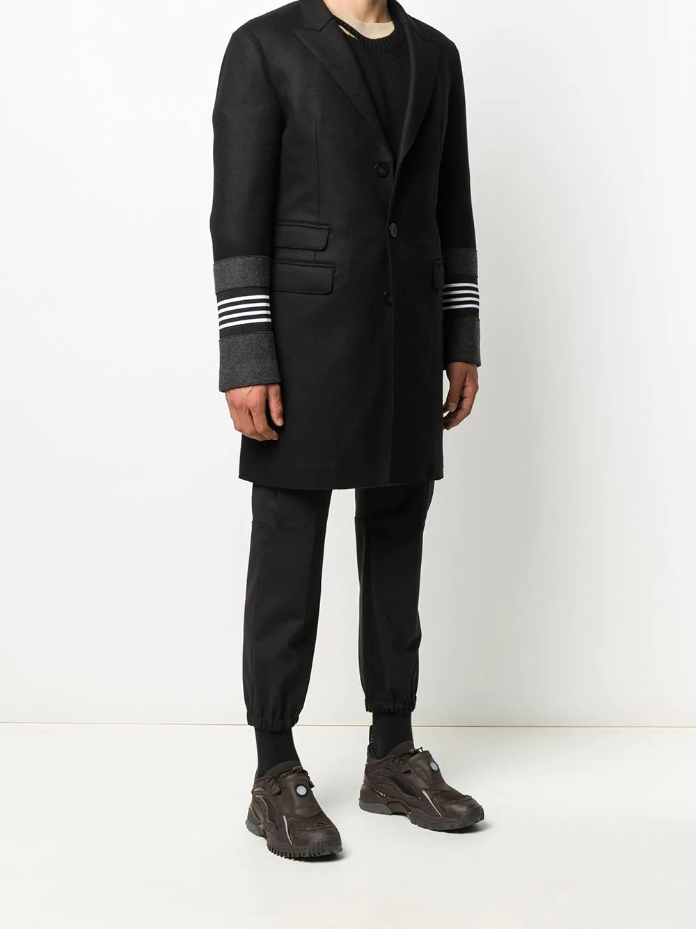 striped cuffs single-breasted coat - 3