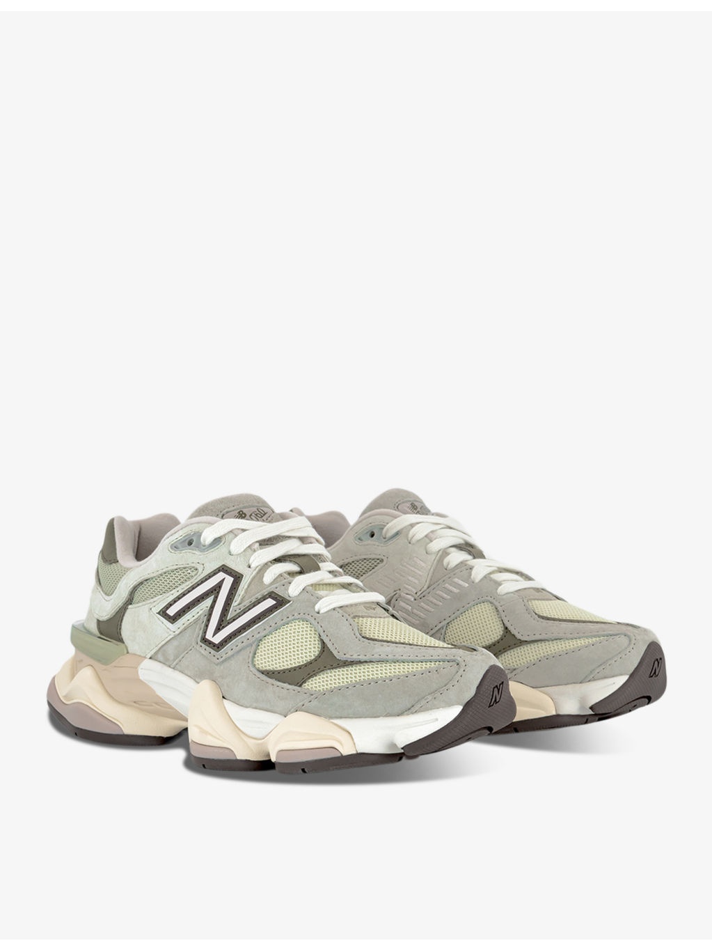 9060 brand-patch leather and mesh low-top trainers - 3