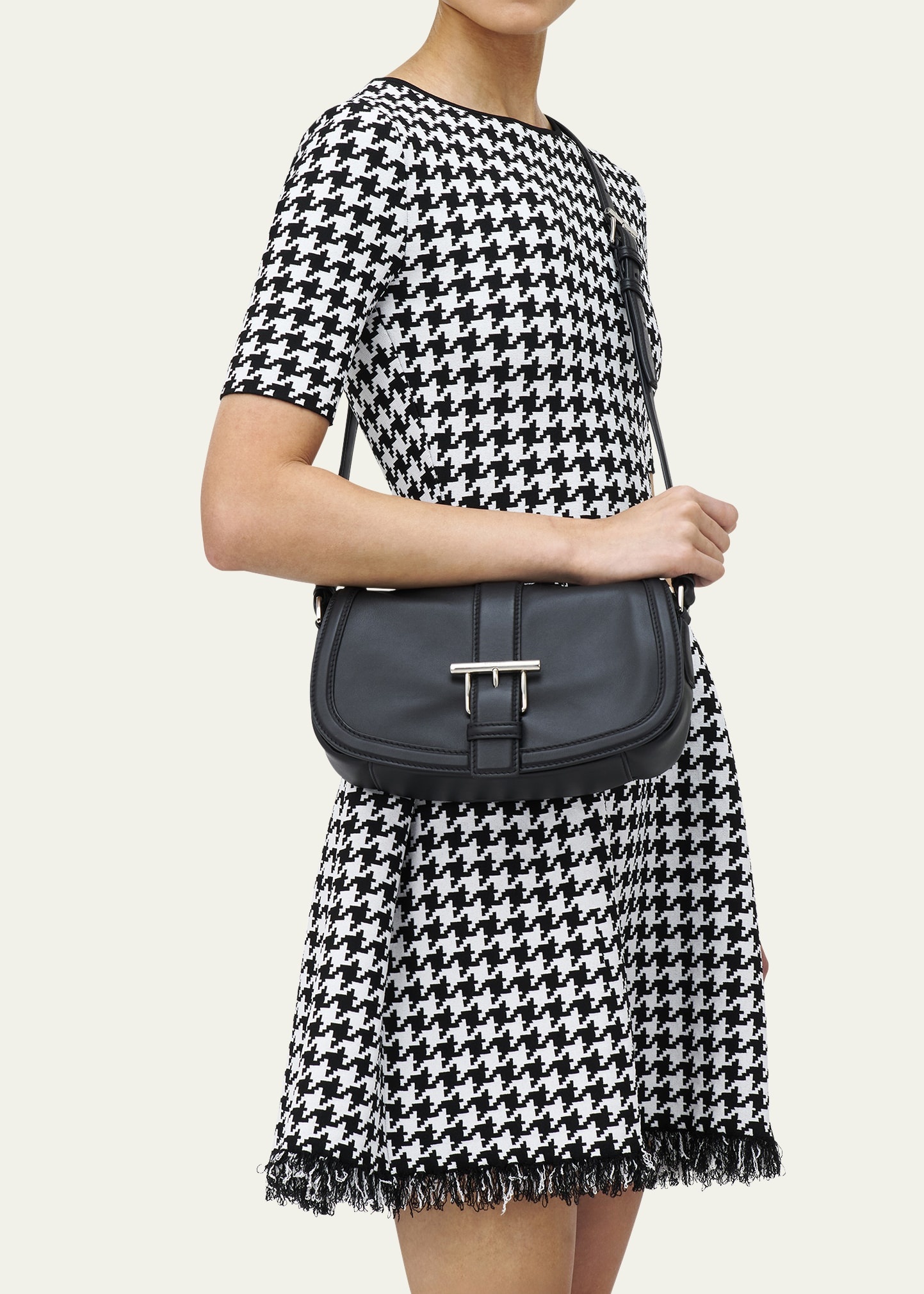 T-Bar Buckle Leather Crossbody Bag - 4