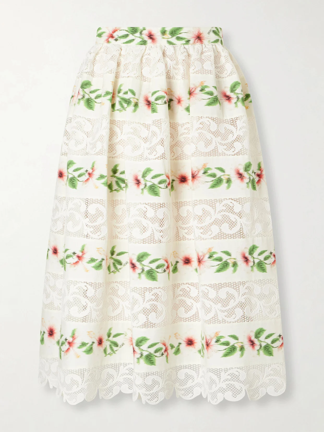 Floral-print Lace-trimmed Cotton-blend Midi Dress - 1
