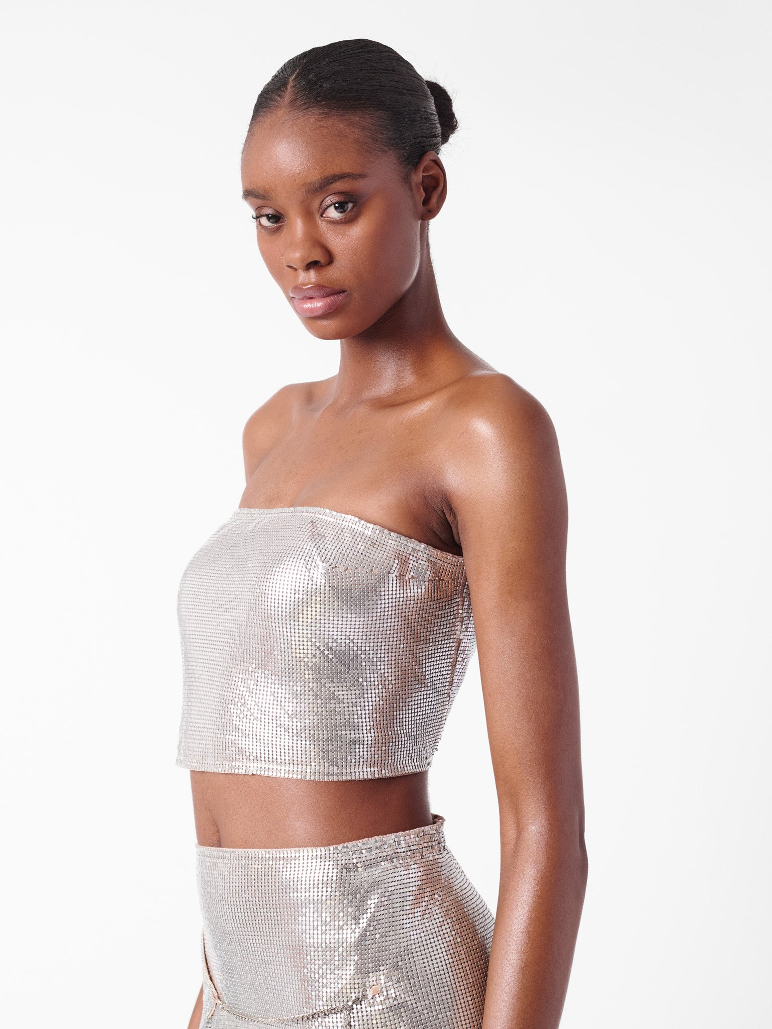 ROSALYN TOP METALLIC CHAINMAIL SILVER CHROME - 12