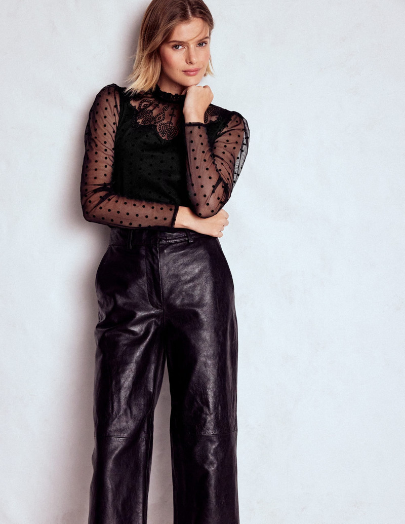 Tulle Yoke Embroidered Top-Black Spot 5