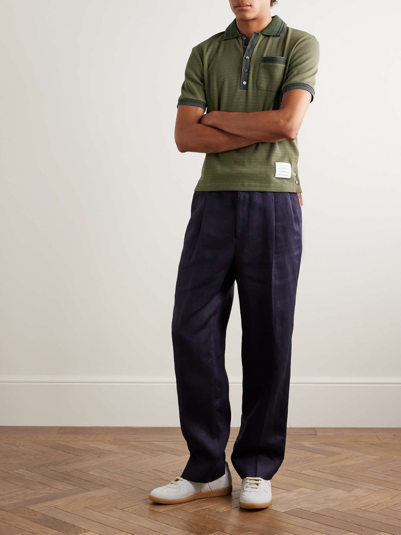 Thom Browne Slim-Fit Striped Pointelle-Knit Cotton Polo Shirt outlook