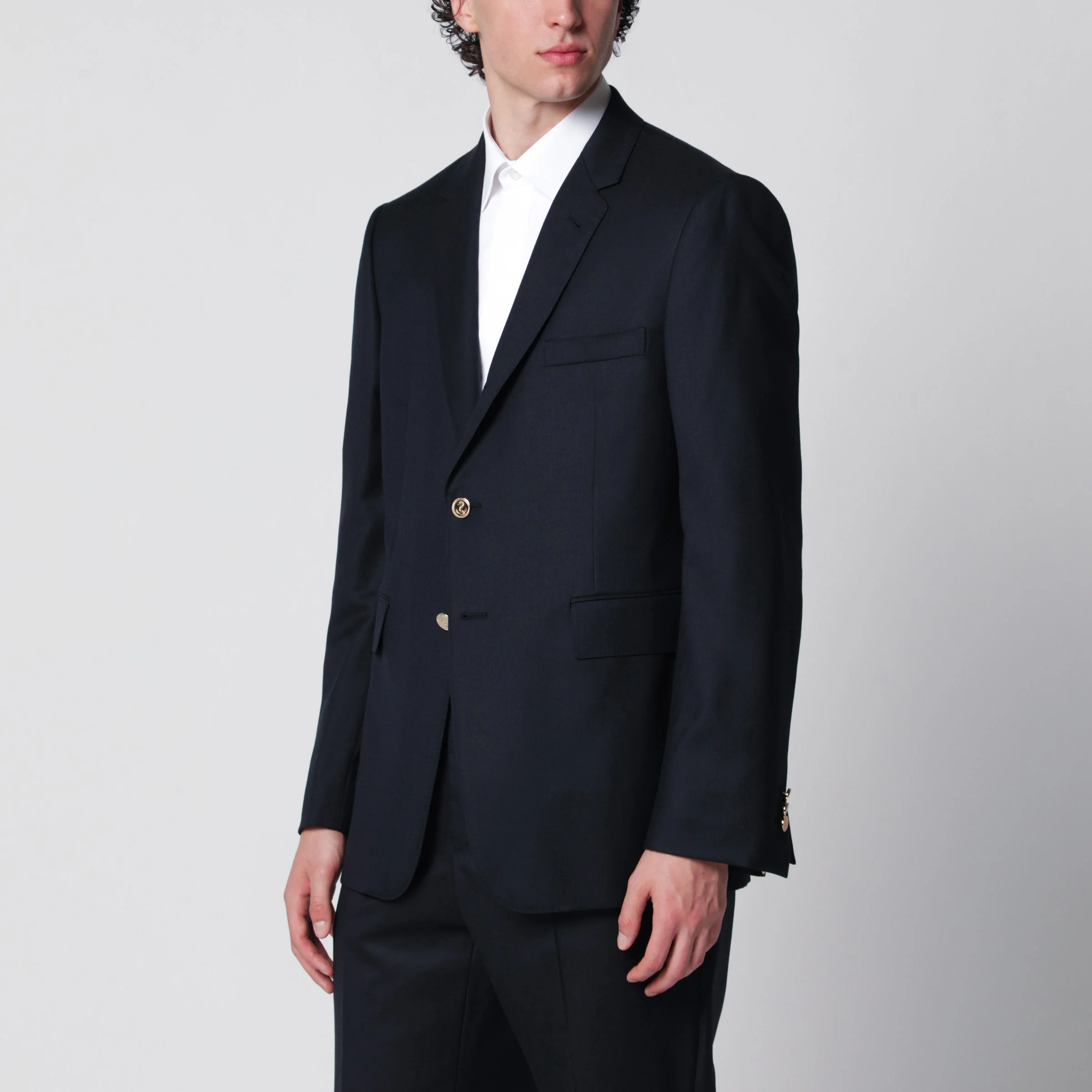 Single-breasted navy blue wool jacket - 1