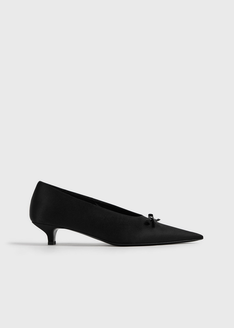 Bow satin kitten pumps black 1