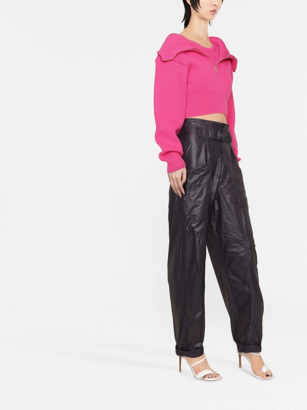 zip-up neck cropped jumper - 3