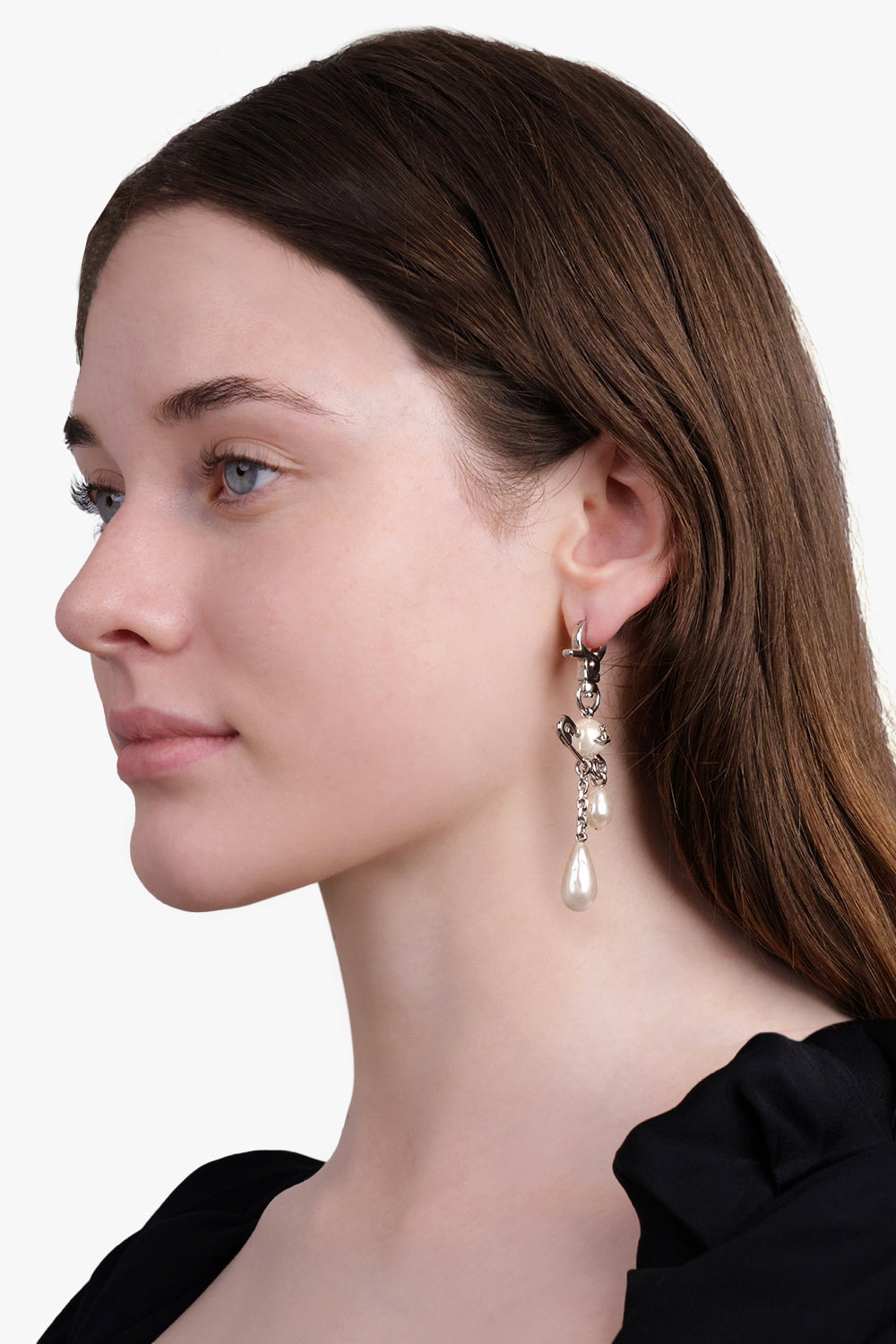 CLAUDE LONG SAFETY PEARL EARRINGS | SILVER/WHITE - 3