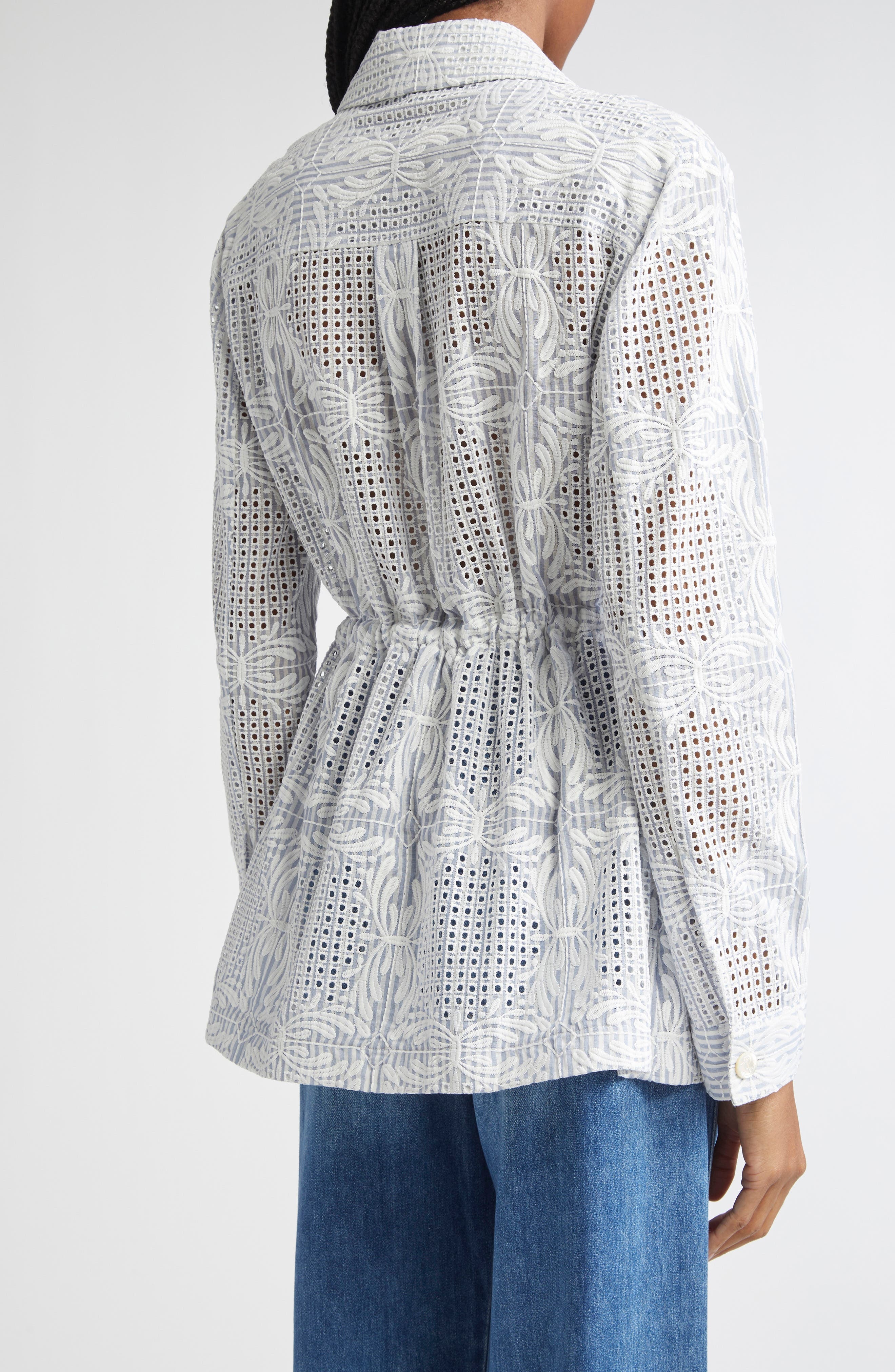 Veronica Beard Kiki Embroidered Eyelet Jacket in Blue White at Nordstrom - 3