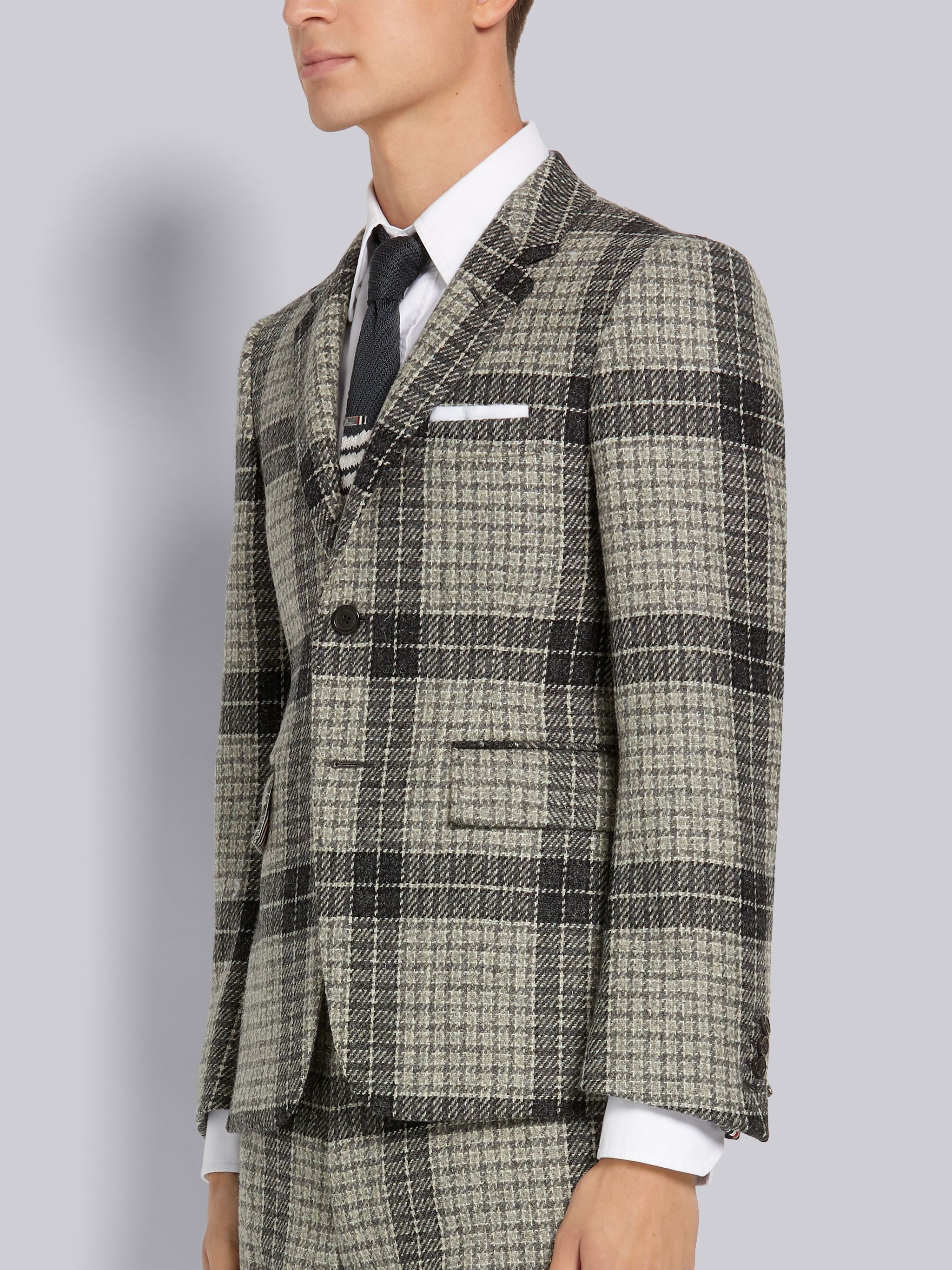 Medium Grey Grid Windowpane Check British Wool Classic Sport Coat - 2