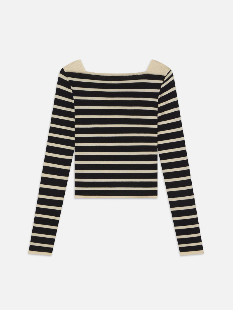 Striped Boatneck Sweater in Black Multi 3