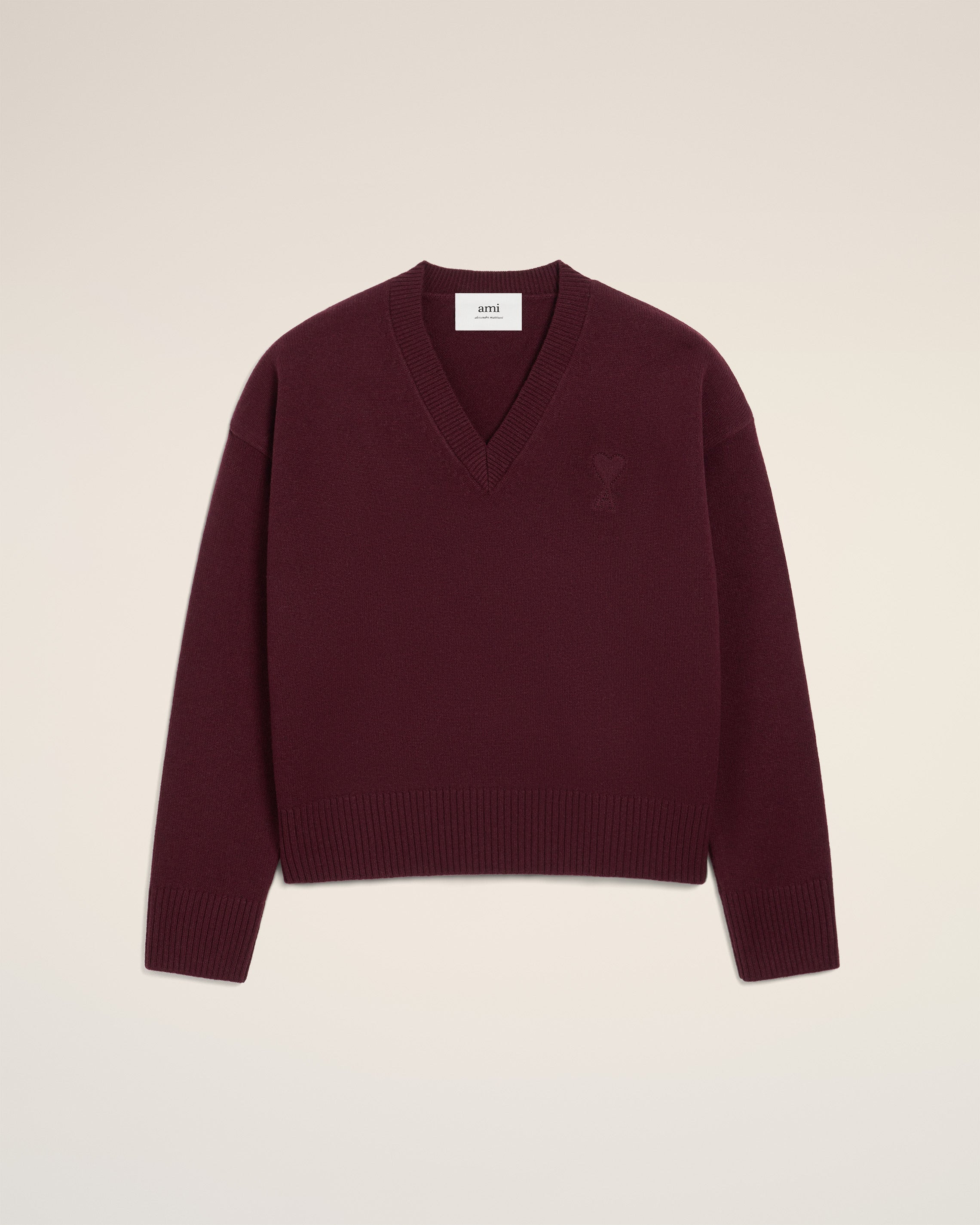 BURGUNDY WOOL AMI DE COEUR V NECK SWEATER - 2
