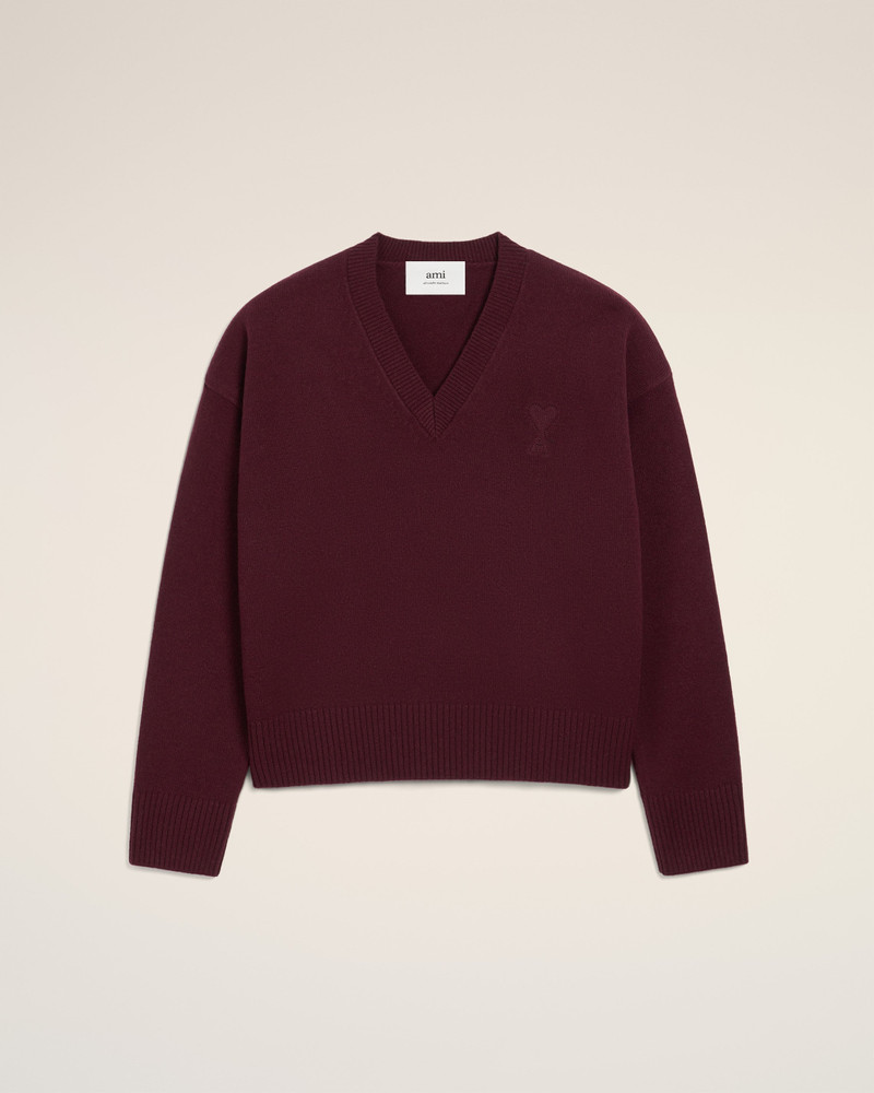 AMI Paris BURGUNDY WOOL AMI DE COEUR V NECK SWEATER outlook