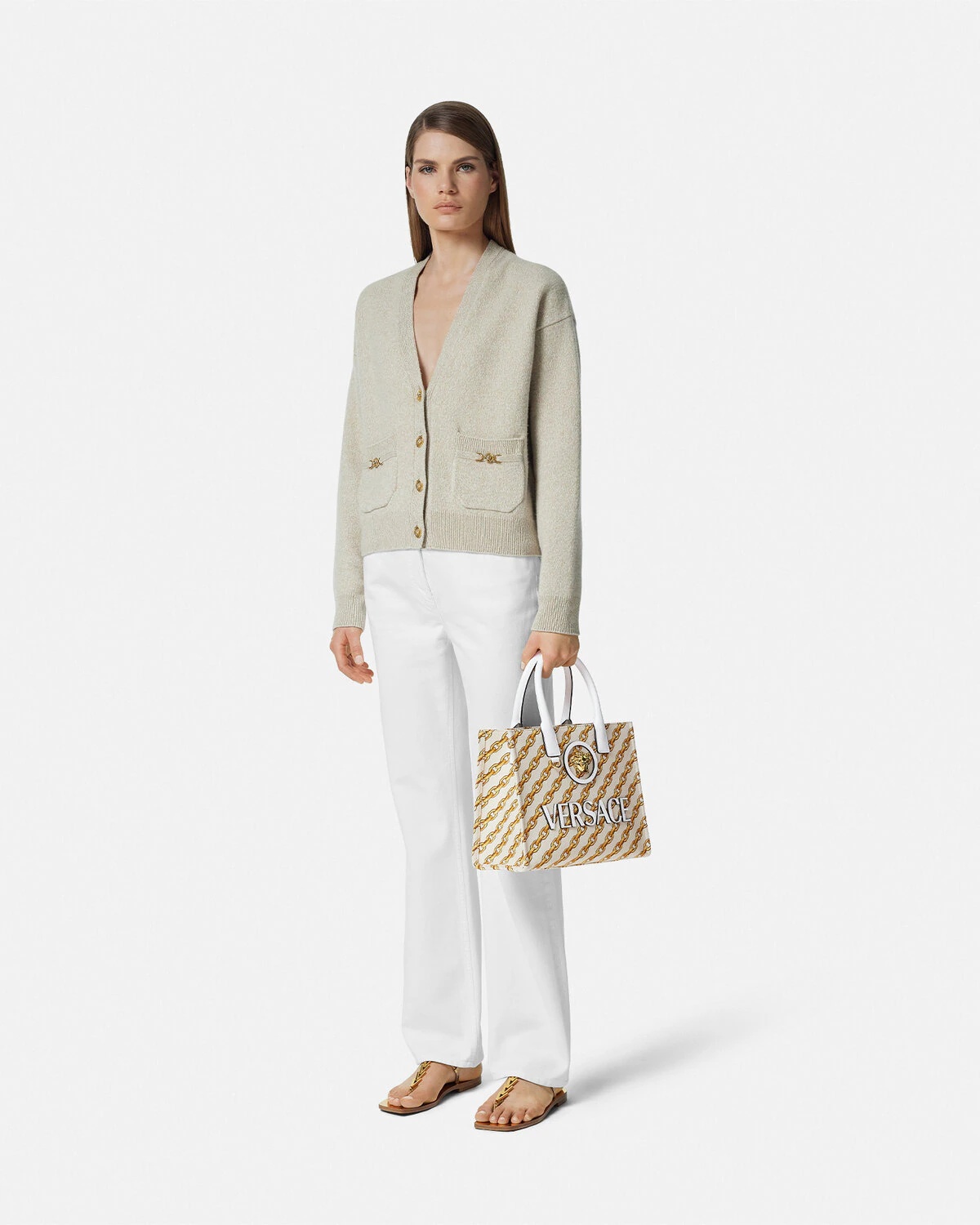 Chain Stripes La Medusa Small Tote Bag - 4
