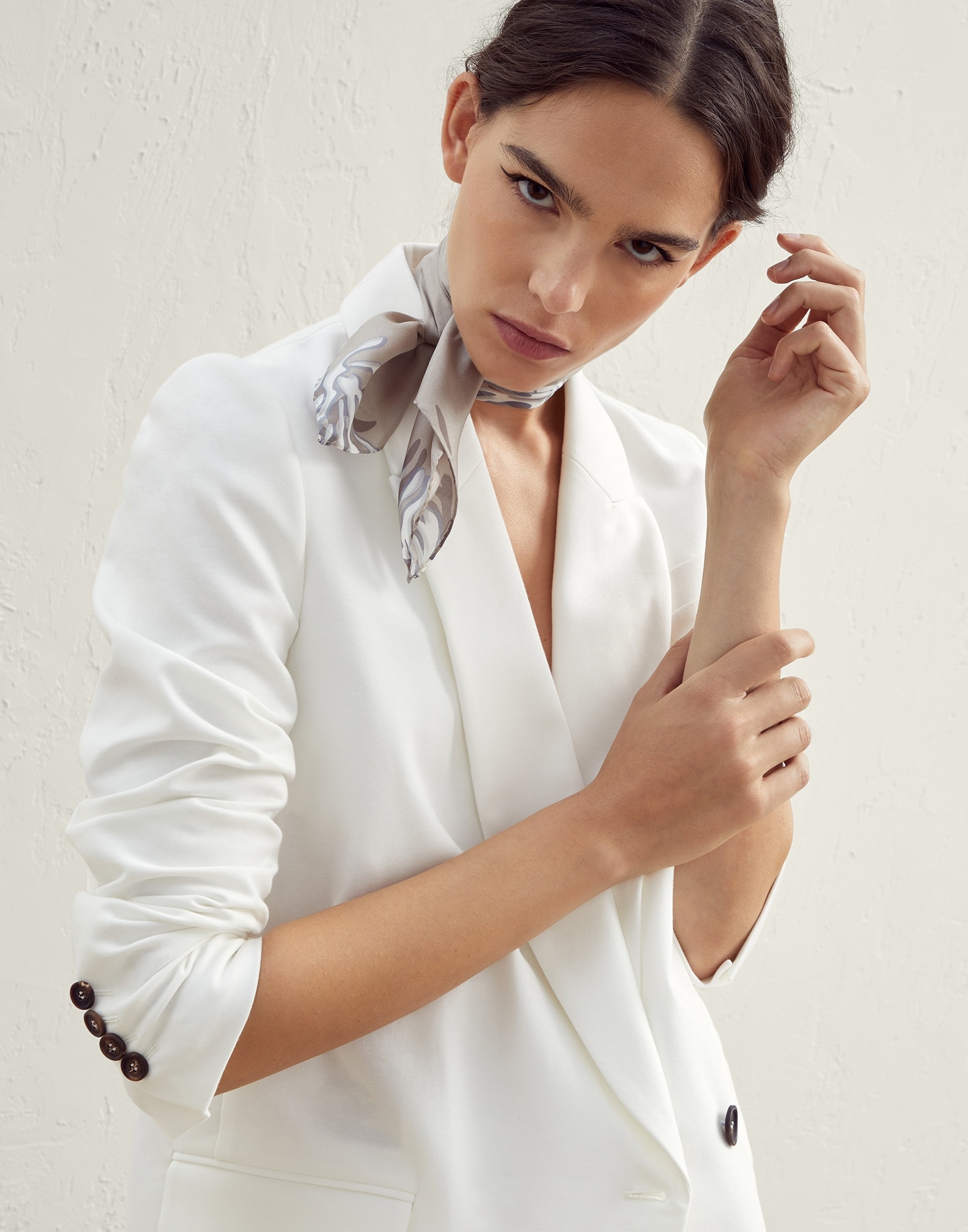 Stretch cotton couture interlock blazer with monili - 4