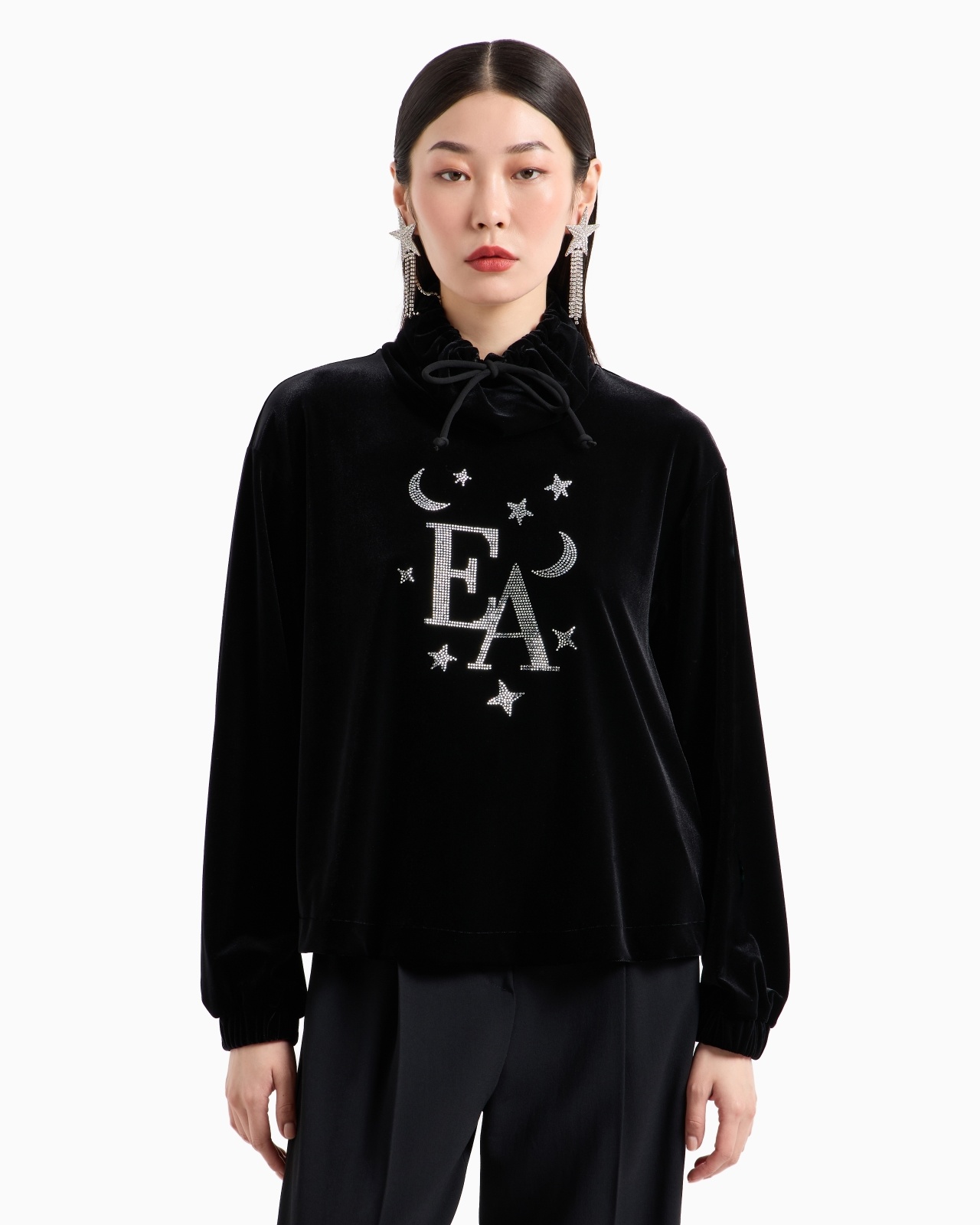 MOCK-NECK SWEATSHIRT IN CHENILLE WITH MOON AND STARS RHINESTONE LOGO - 2