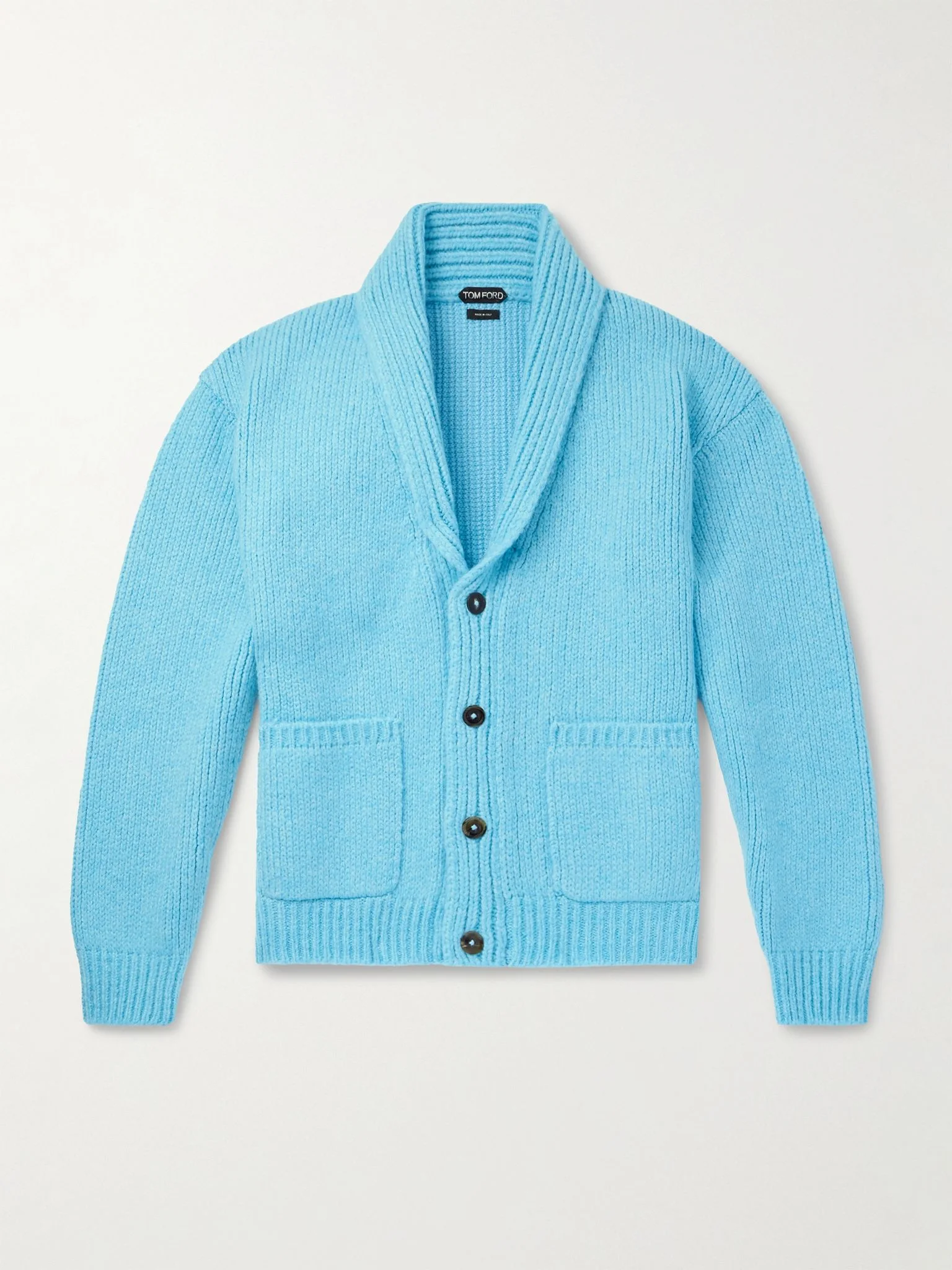 Shawl-Collar Cashmere Cardigan Light blue - 1
