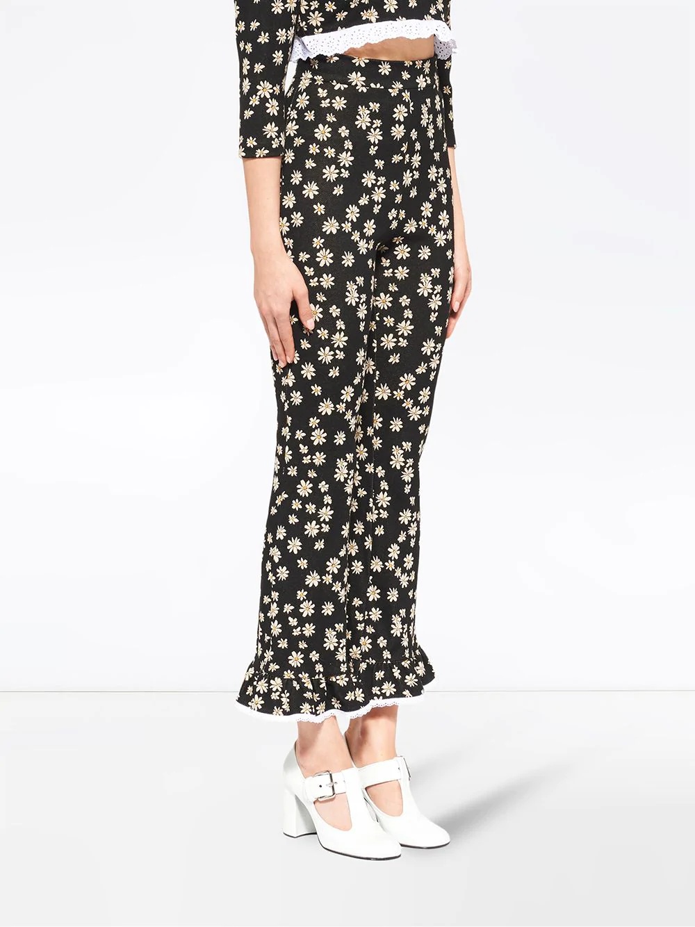 daisy-print high-waisted trousers  - 3