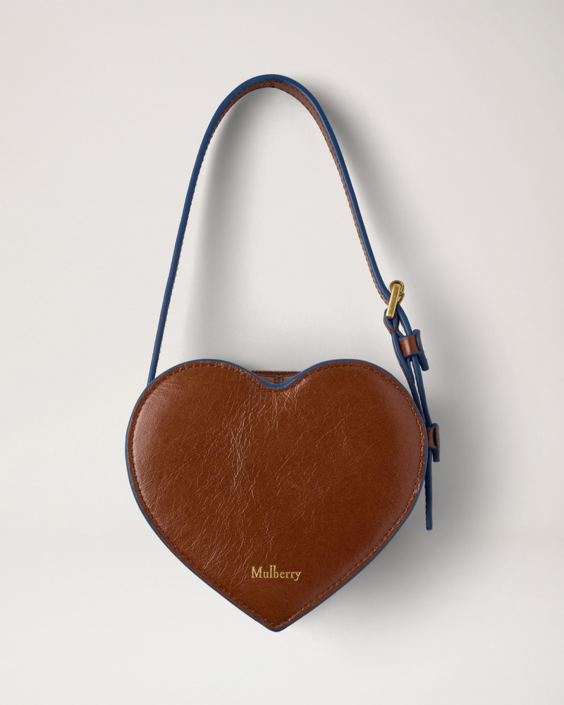 Roxanne Mini Heart Bag Oak & Pigment Blue Smooth Glossy Leather 3