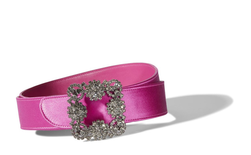 Manolo Blahnik Fuchsia Satin Crystal Buckled Belt outlook