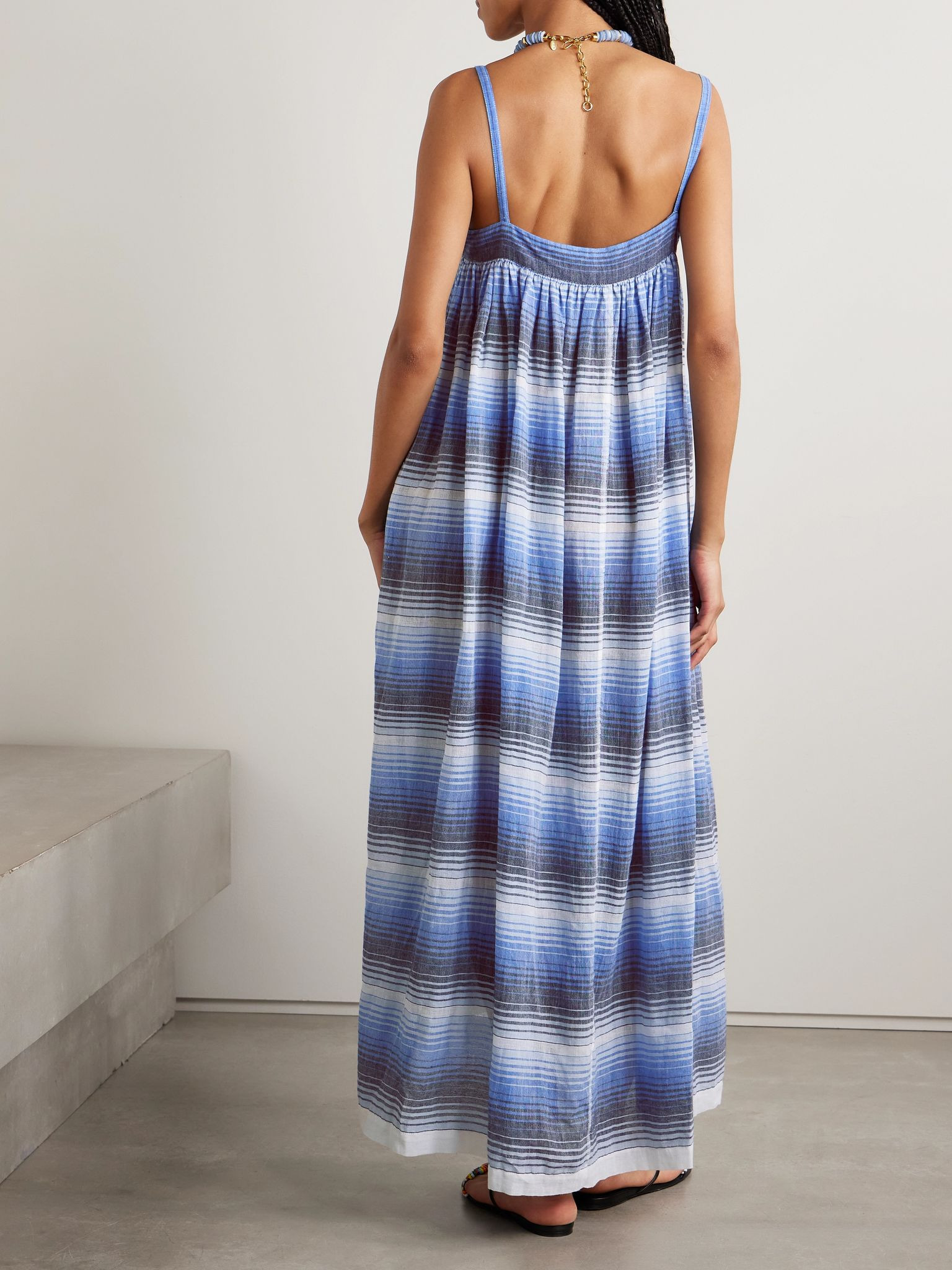 Eda striped cotton-gauze midi dress Bright blue - 3