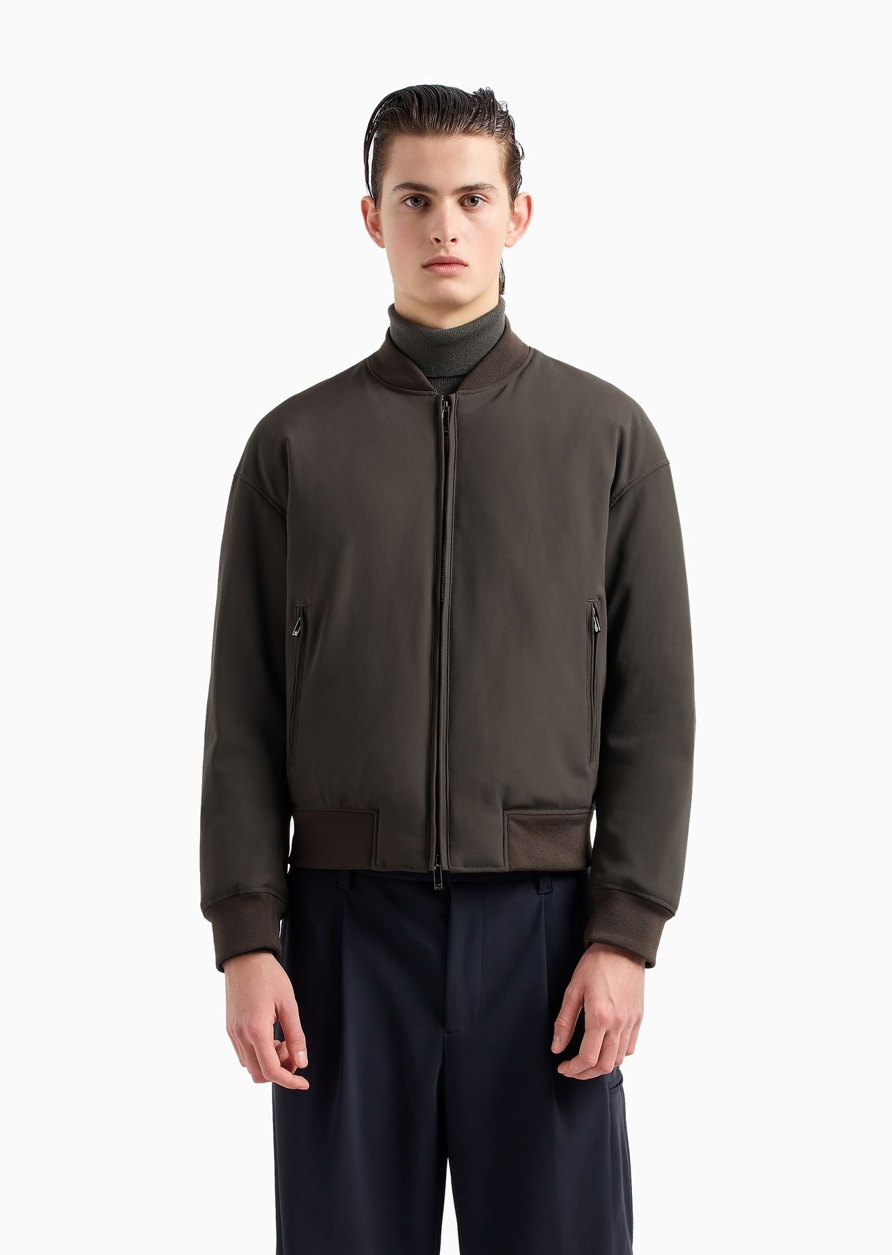 Zipped bomber jacket in technical stretch nylon - 3