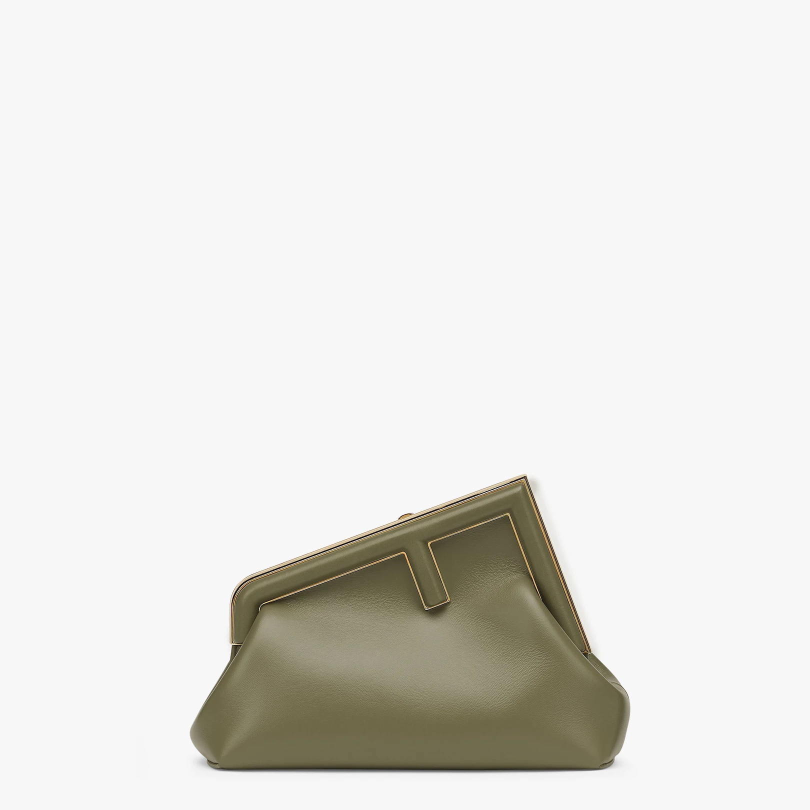 Small Fendi First bag made of soft, dark green nappa leather with oversized metal F clasp bound in t - 1
