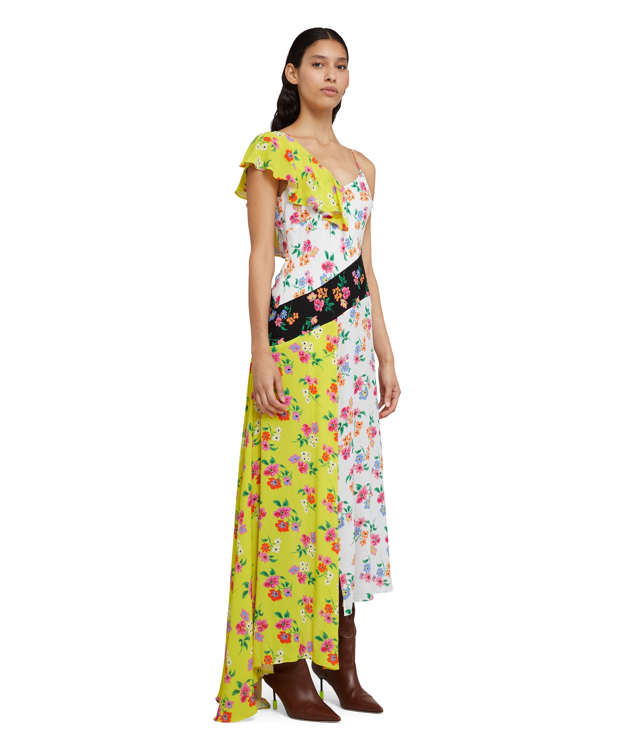 Patchwork viscose midi dress with "Micro Flower Bouquet" print - 4