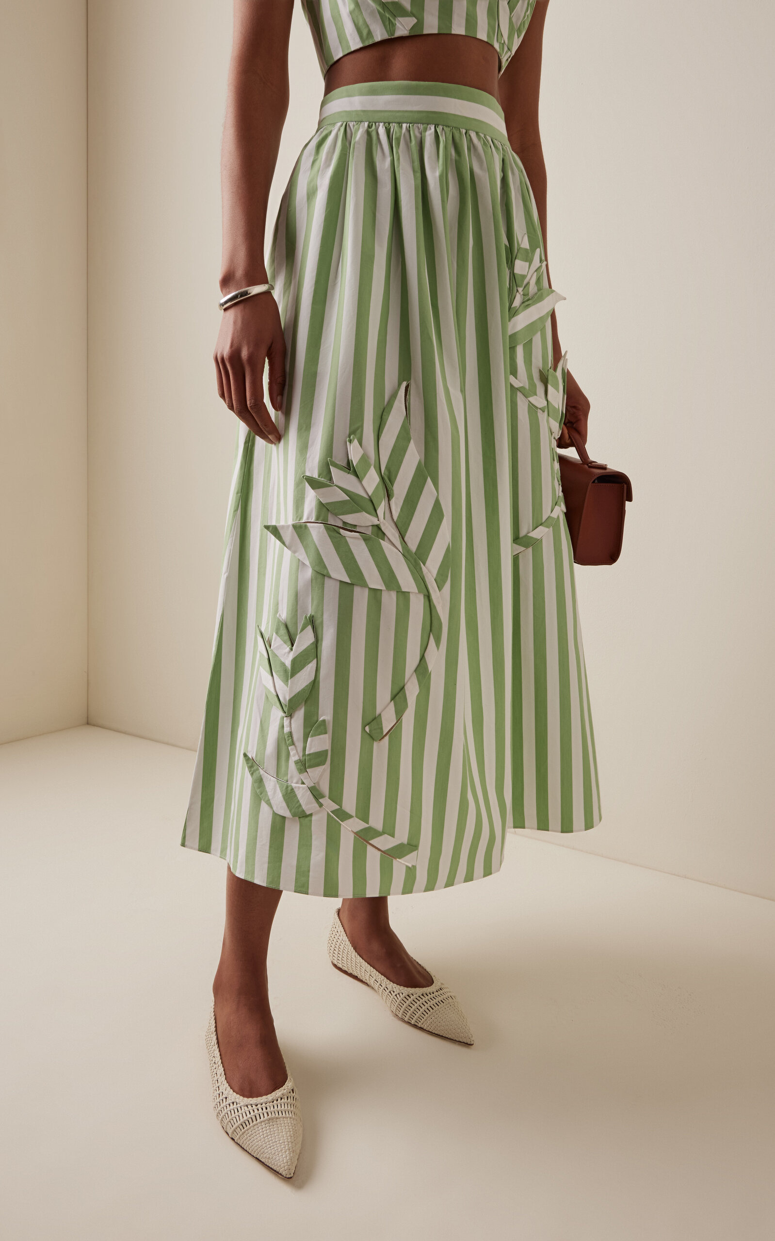 Exclusive Riviera Appliquéd Striped Cotton Midi Skirt stripe - 4