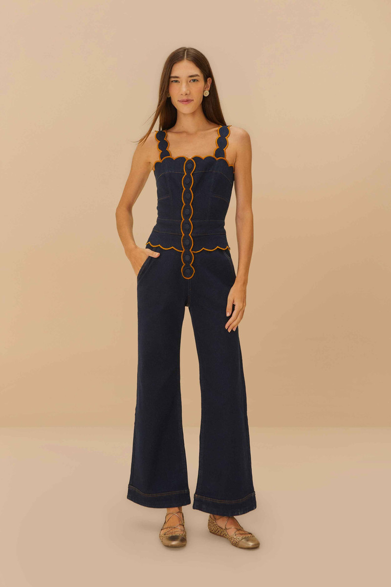 Dark Denim Wavy Trim Jumpsuit 1