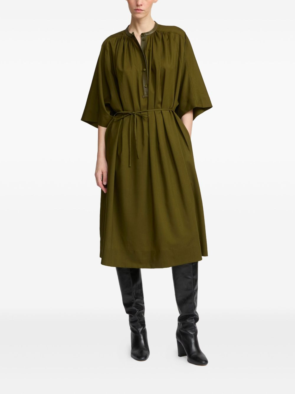 leather-trim midi dress - 5