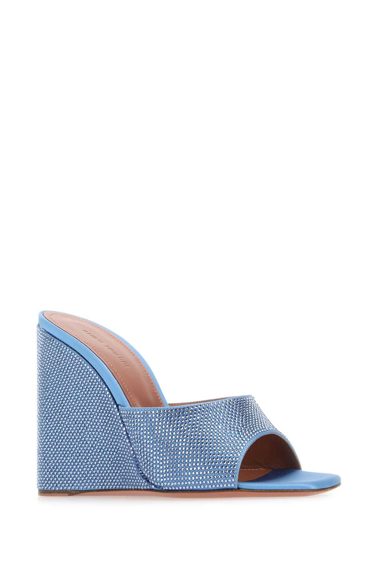 Amina Muaddi Women Cerulean Blue Satin Lupita Mules - 2