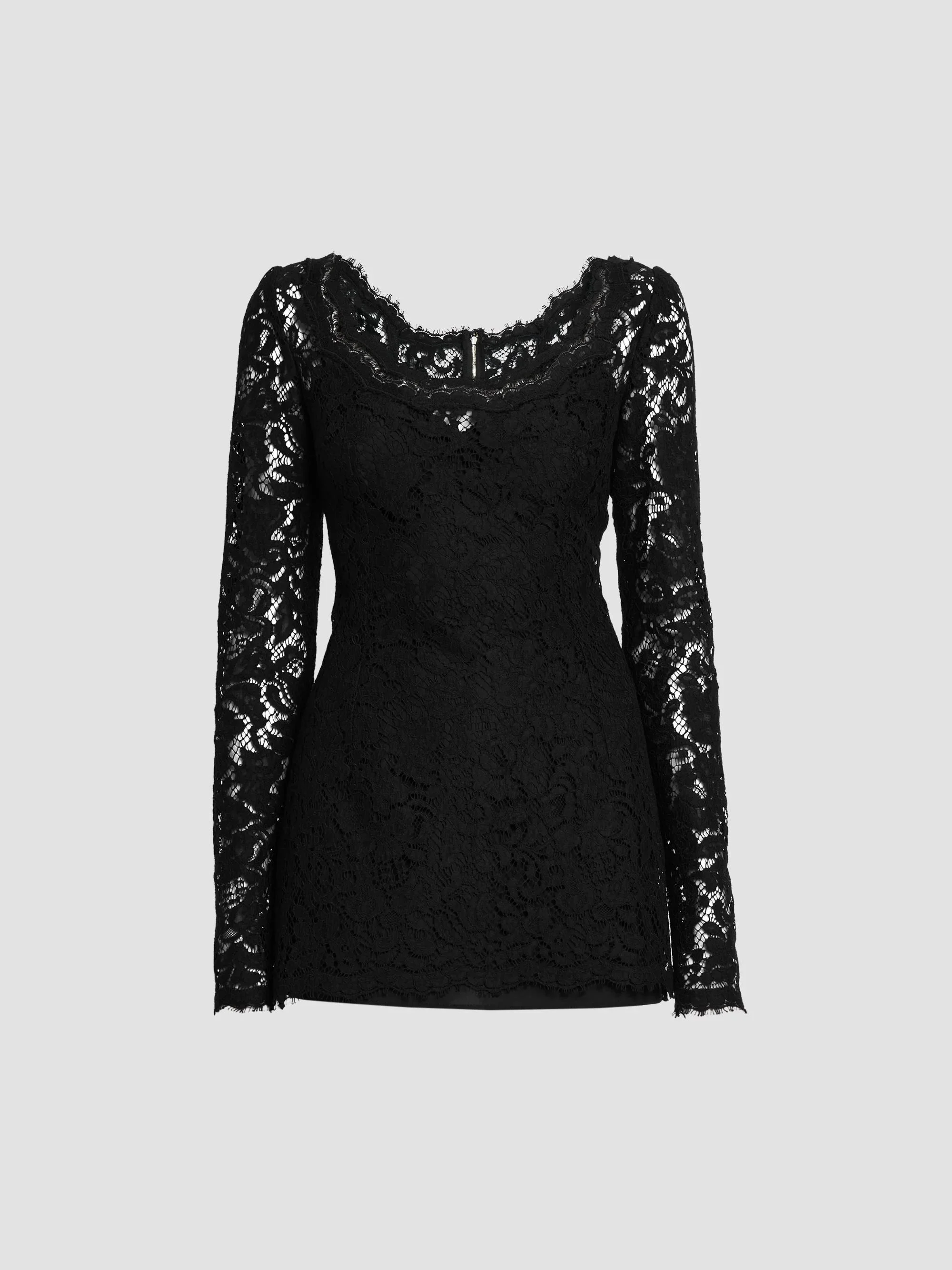 Women's Lace Scoopneck Mini Dress - Nero - 1