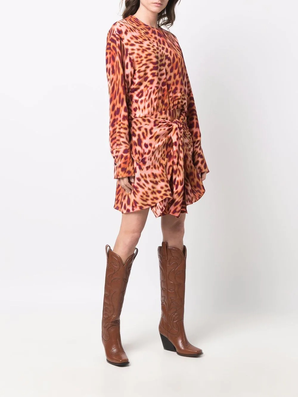cheetah print knotted mini dress - 3