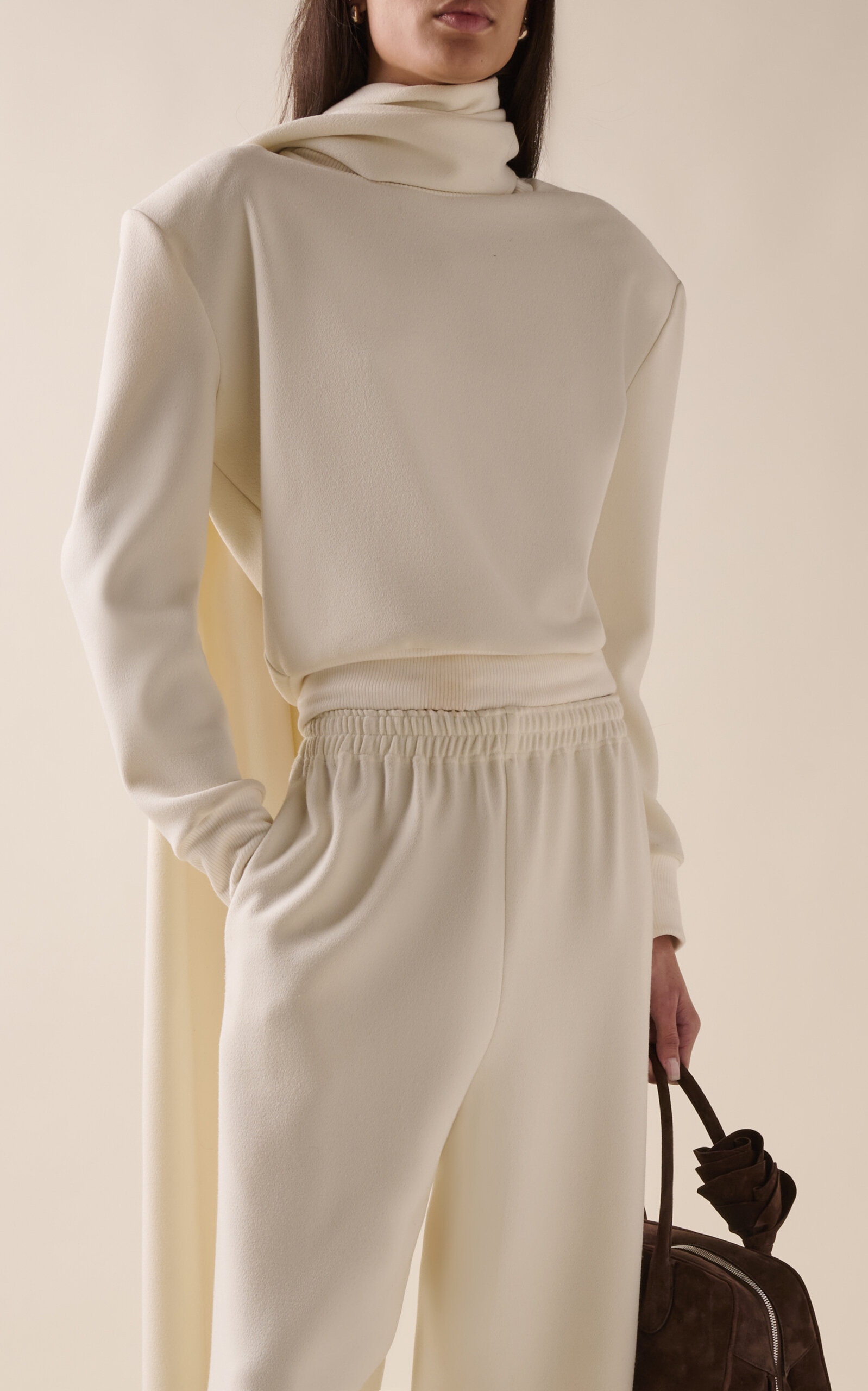Scarf-Neck Cotton Sweatshirt ivory - 3