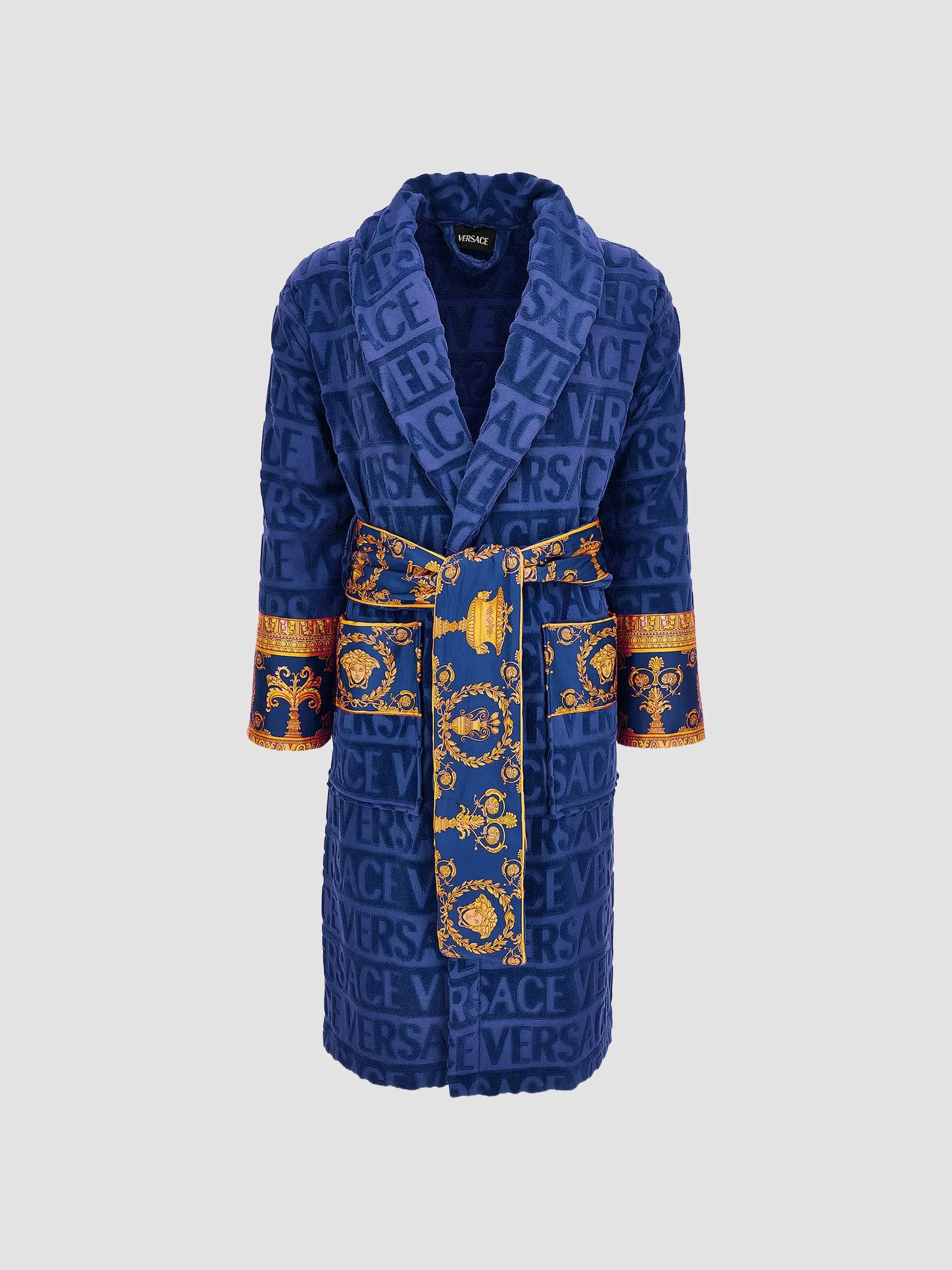 Men's ?Logo Baroque Bathrobe - Cobalt Blue - 1