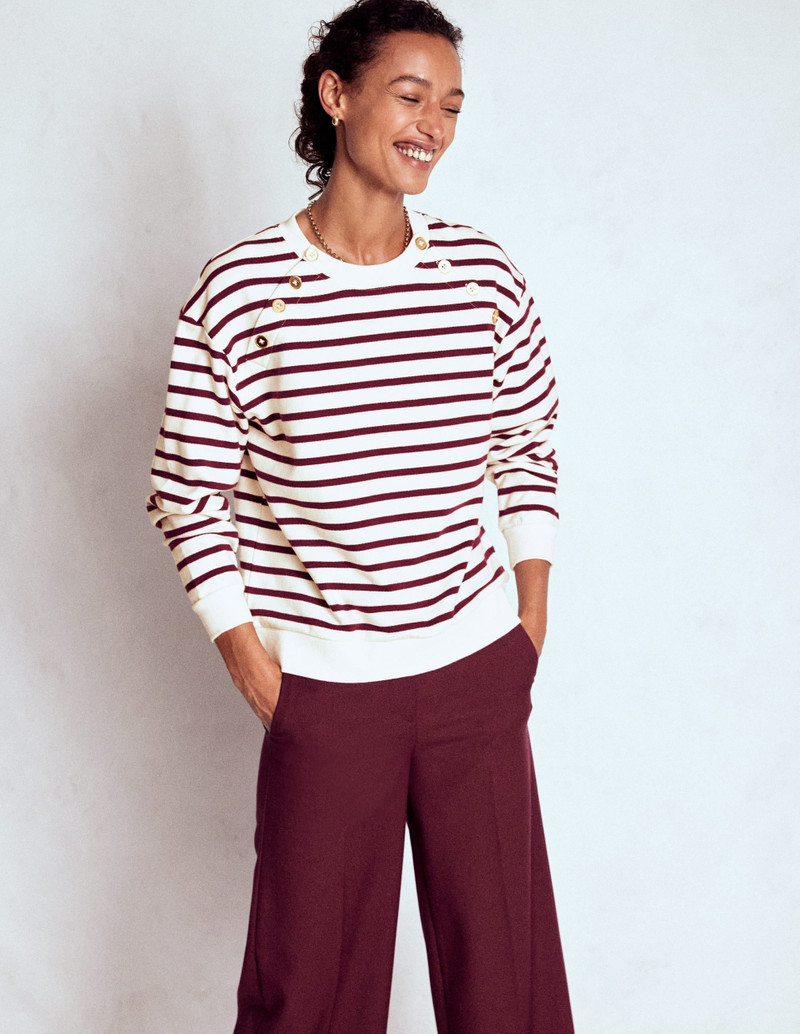 Button Detail Sweatshirt-Deep Wisteria, Ivory 5