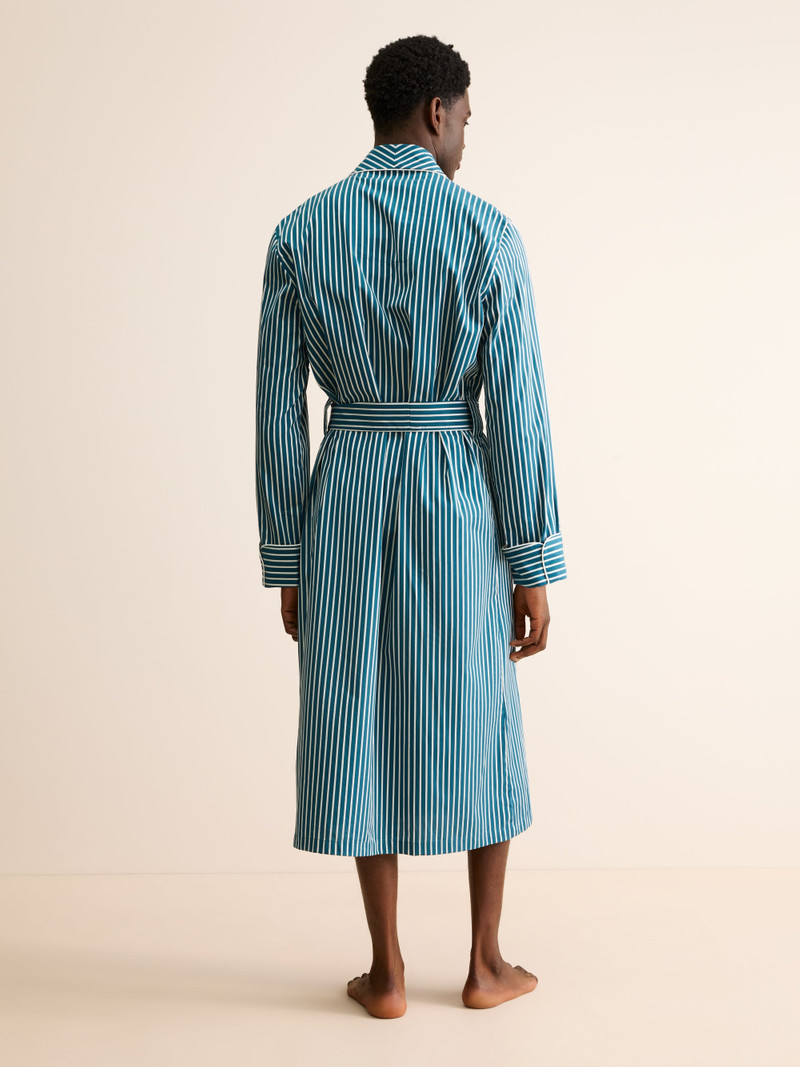 Men's Robe Royal Cotton Teal & White Stripe 3