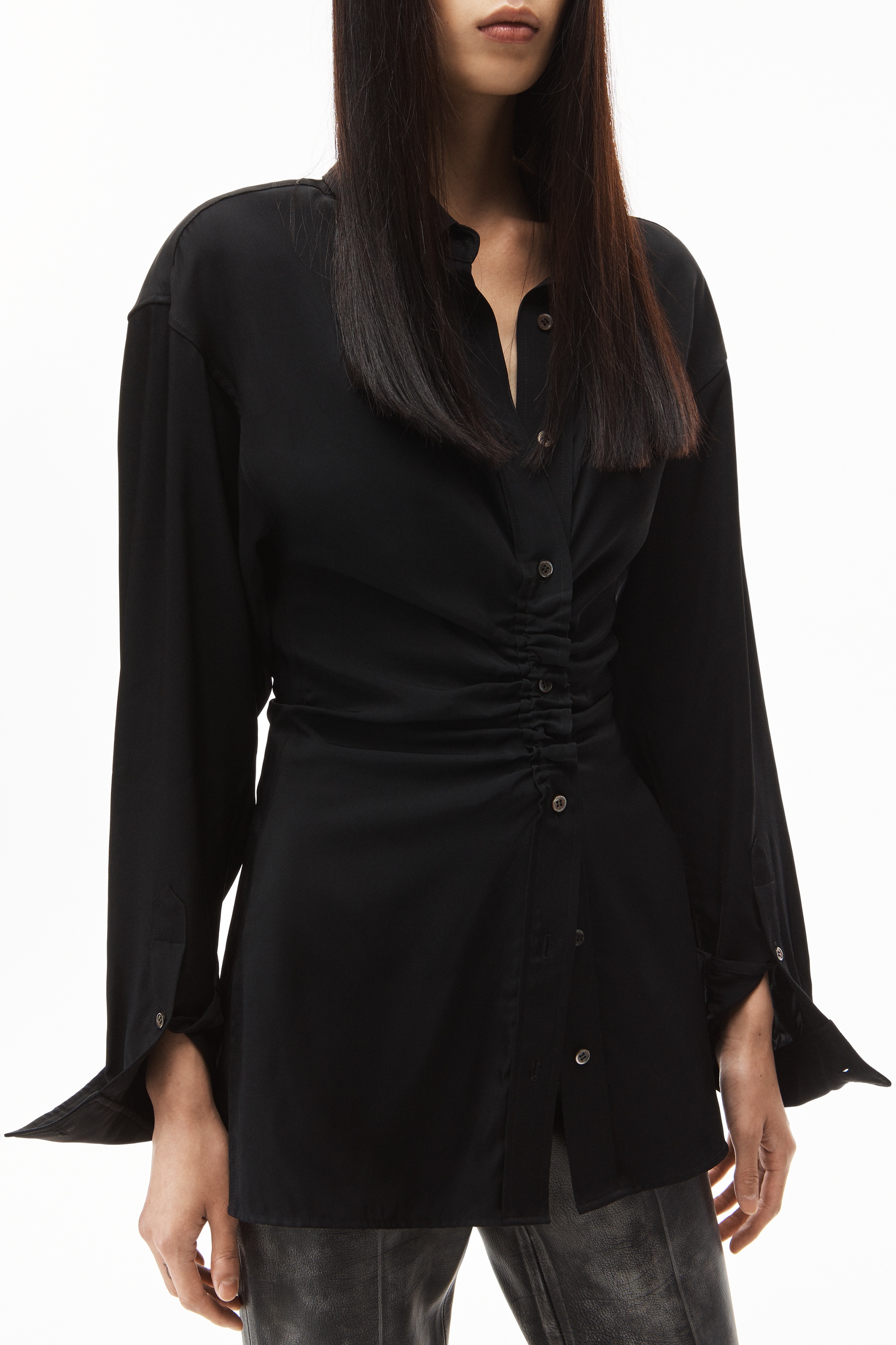 LONG-SLEEVE RUCHED FRONT SHIRT IN TWILL - 5