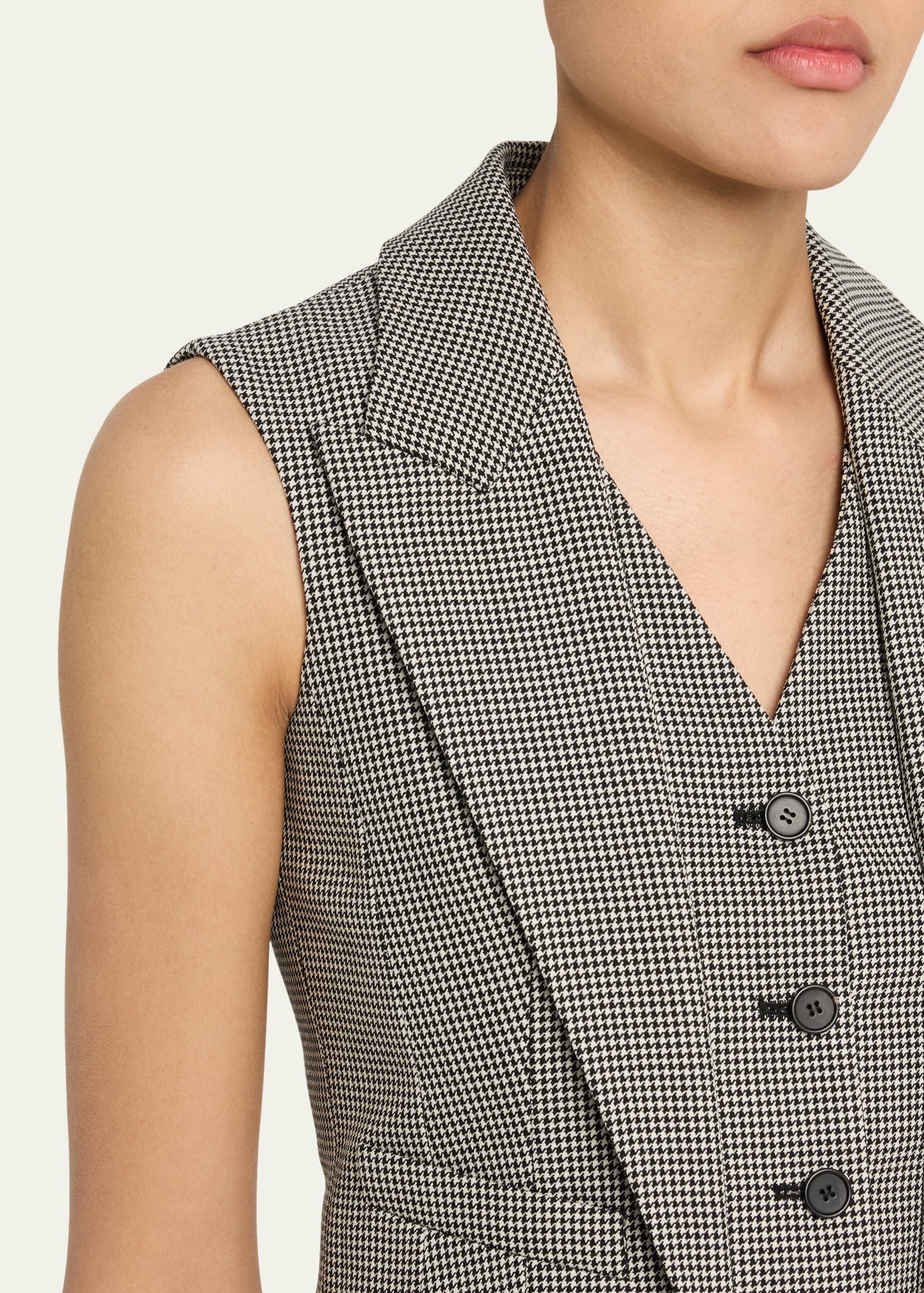 Upturned Lapel Single-Breasted Houndstooth Vest - 5