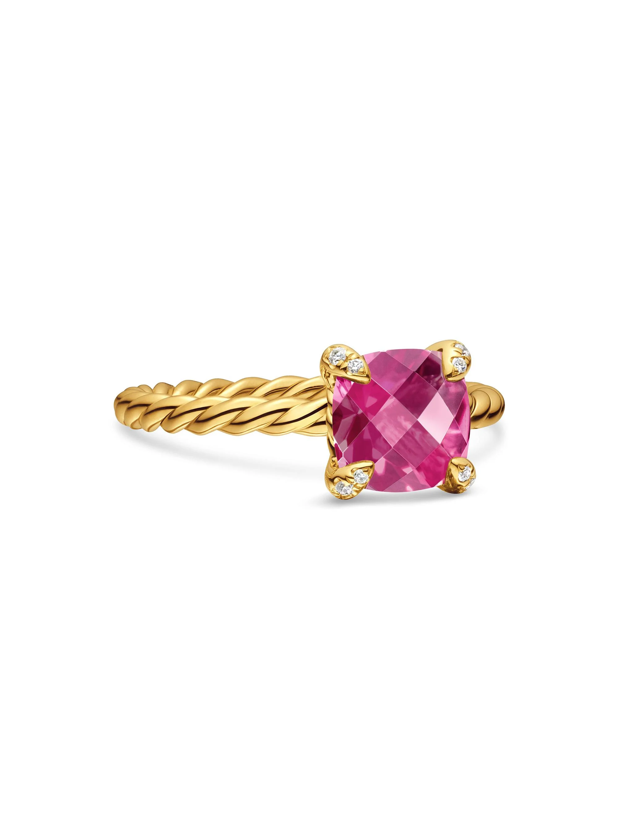 Women's Chatelaine Ring in 18K Yellow Gold with Pavé Diamonds - Pink Tourmaline - 1