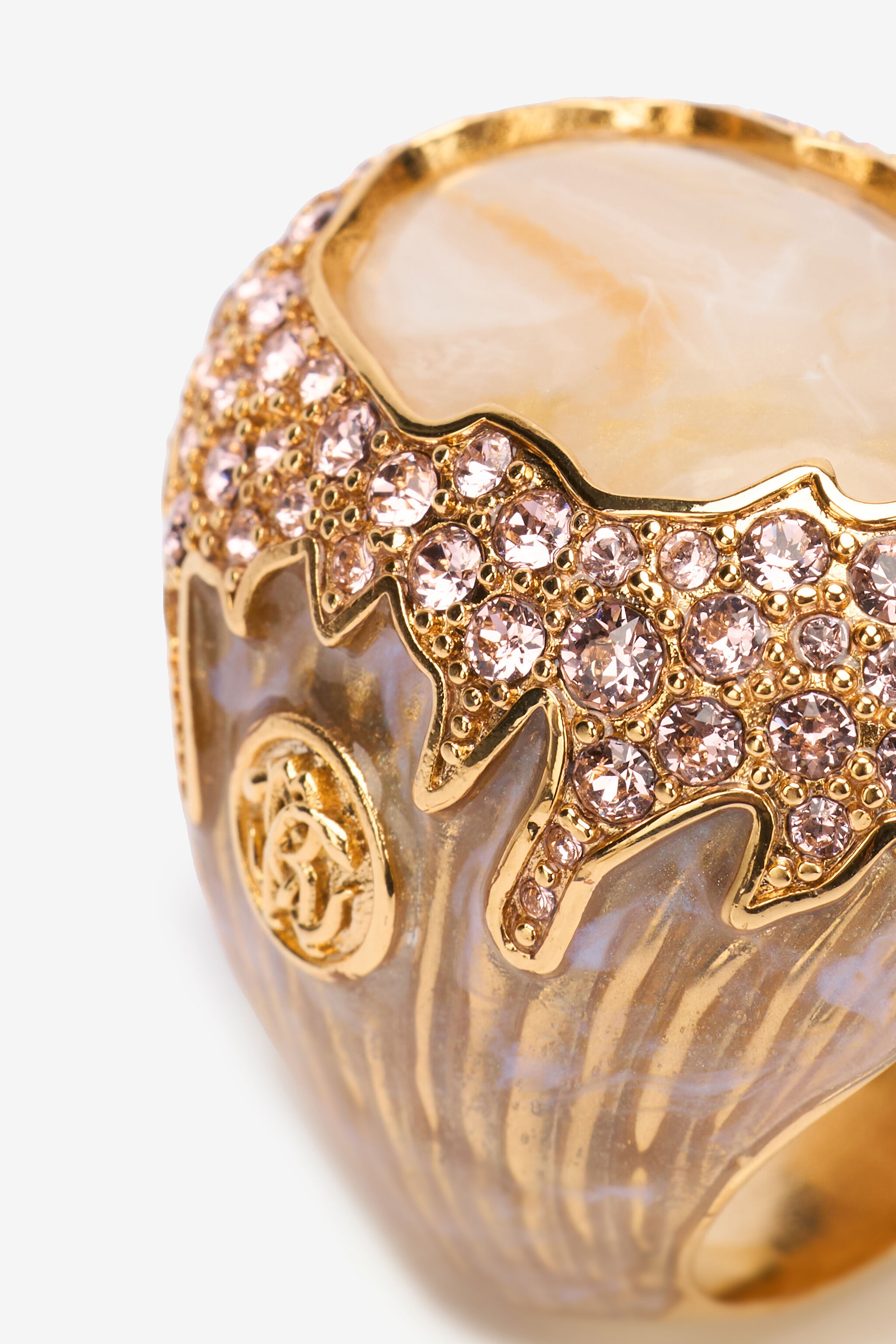 Sculptural Design Gold and Beige Ring - 4