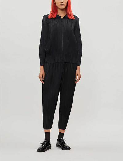 Pleats Please Issey Miyake Open-front pleated knitted jersey hoody outlook