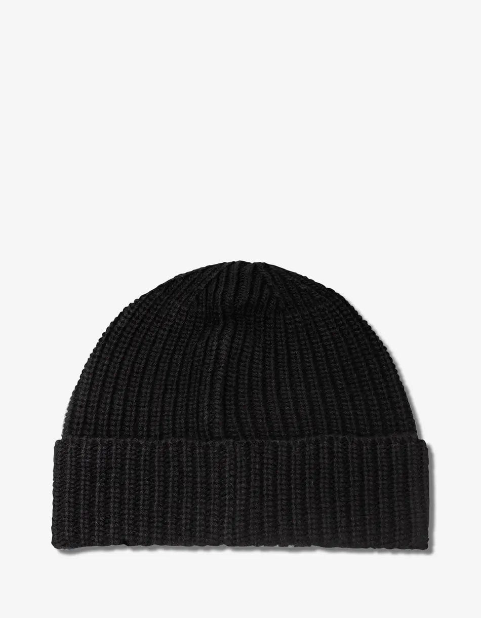 Stone Island Black Logo Patch Wool Beanie Hat - 2