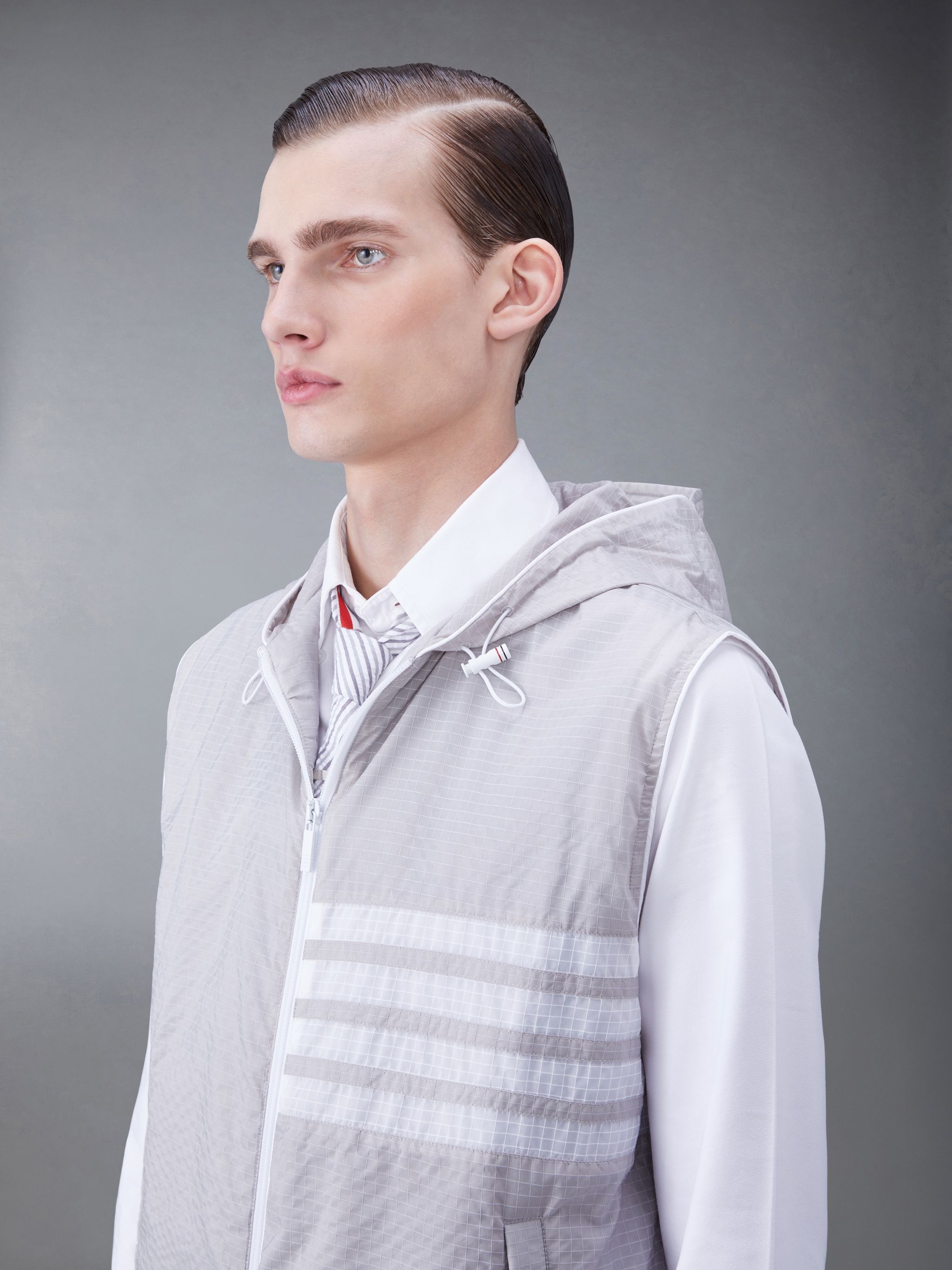 4-Bar stripe ripstop hooded gilet - 3