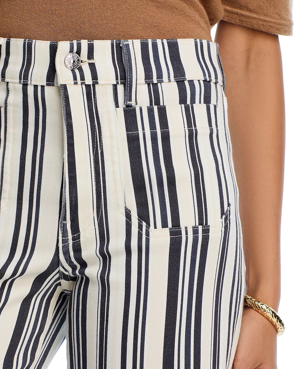 Le Slim High Rise Palazzo Jeans in Navy Stripe - 5