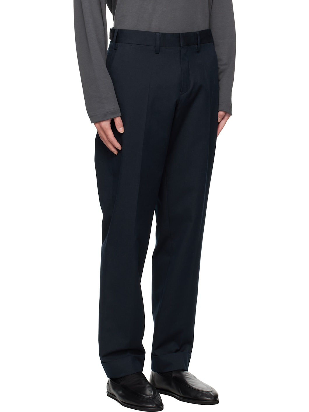 Navy Button Tab Trousers - 2