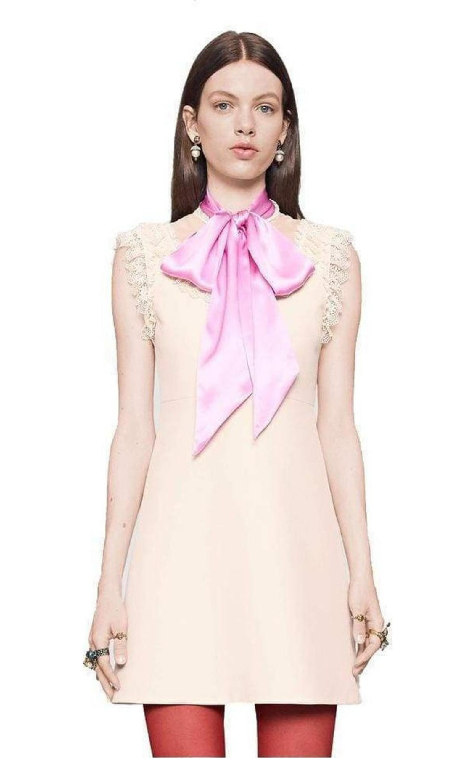 Wool & Silk Blend Mini Dress with Pussycat Bow - 4
