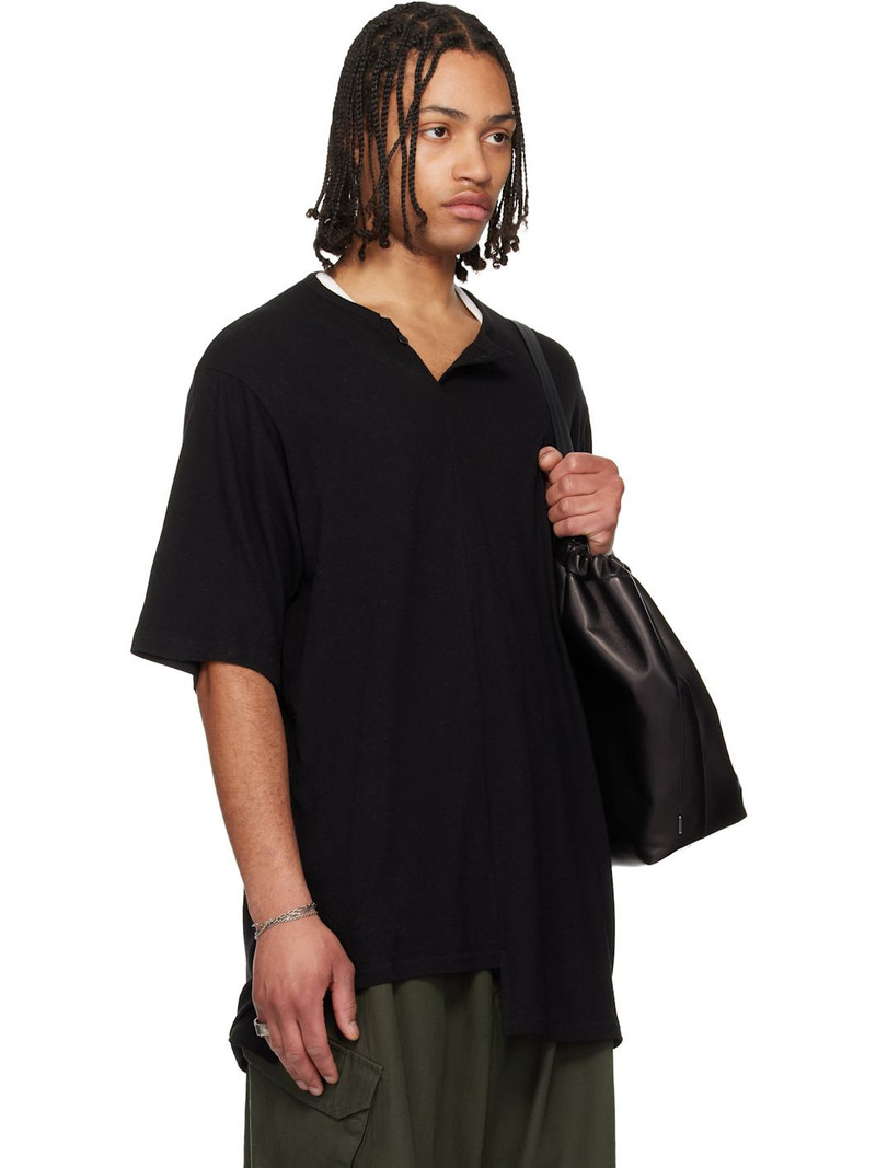 Black Paneled Short Sleeve Henley 2